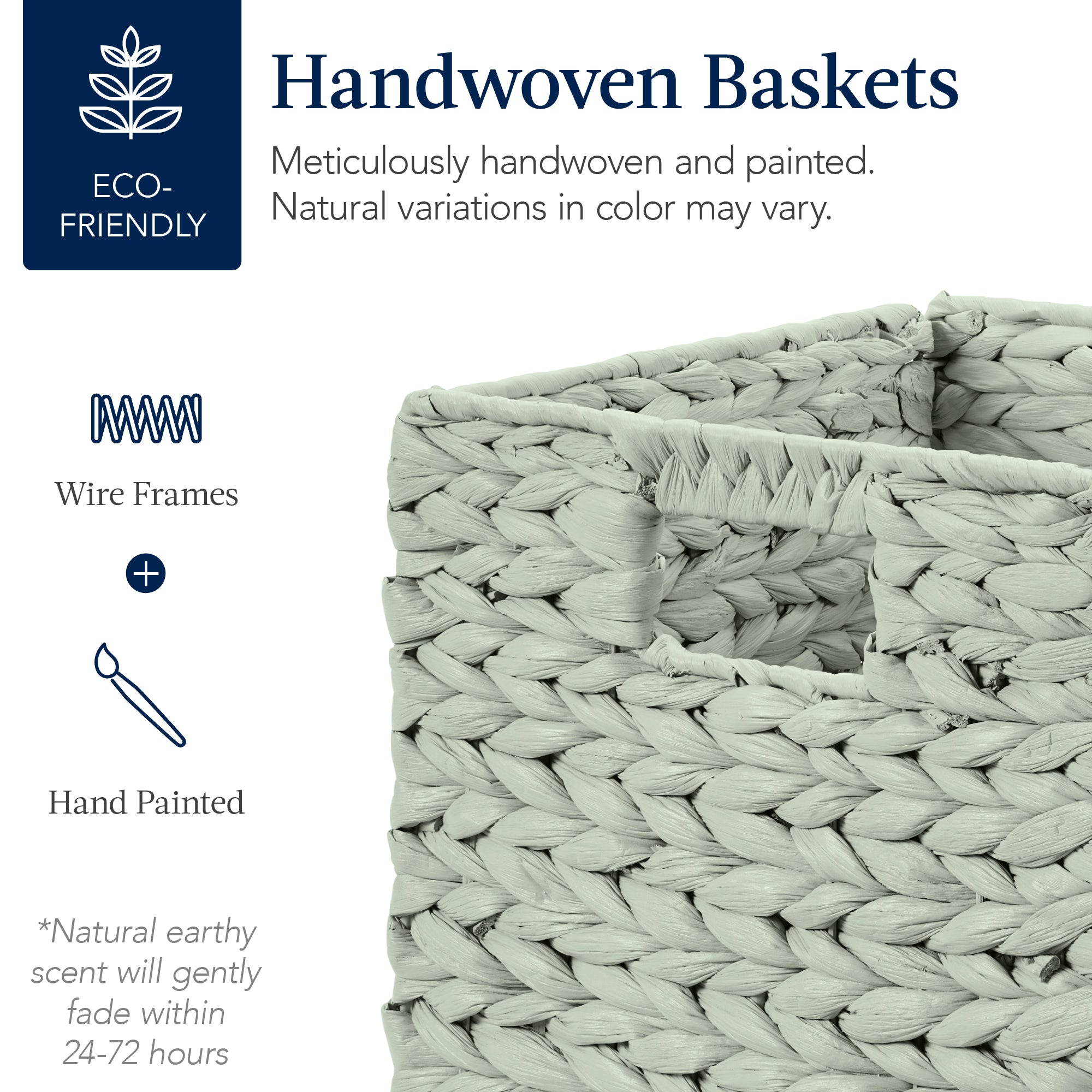 Set of 5 Collapsible Hyacinth Storage Baskets w/ Inserts - 10.5x10.5in