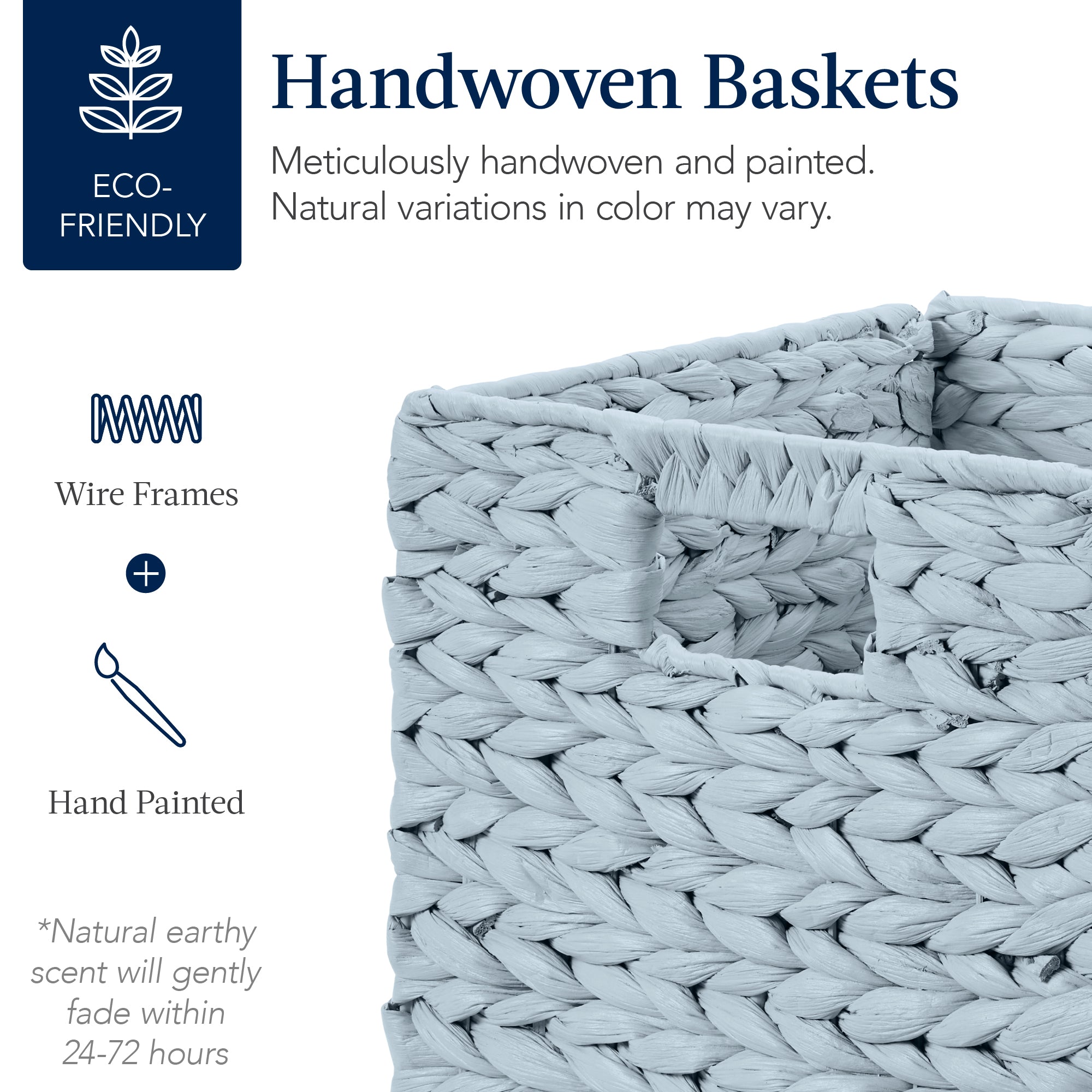 Set of 5 Collapsible Hyacinth Storage Baskets w/ Inserts - 10.5x10.5in