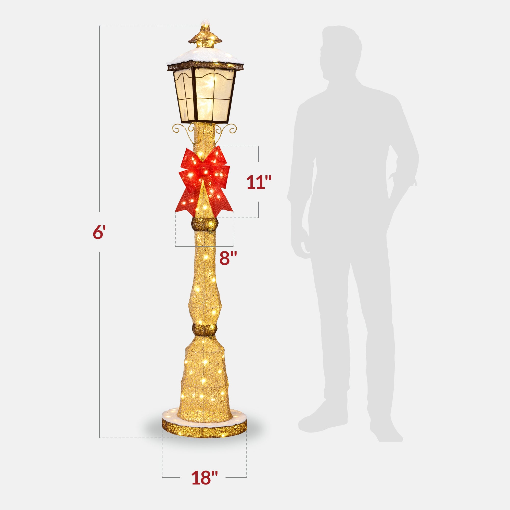 Pre-lit 6ft Christmas Lamppost Decoration with Lighted Bow