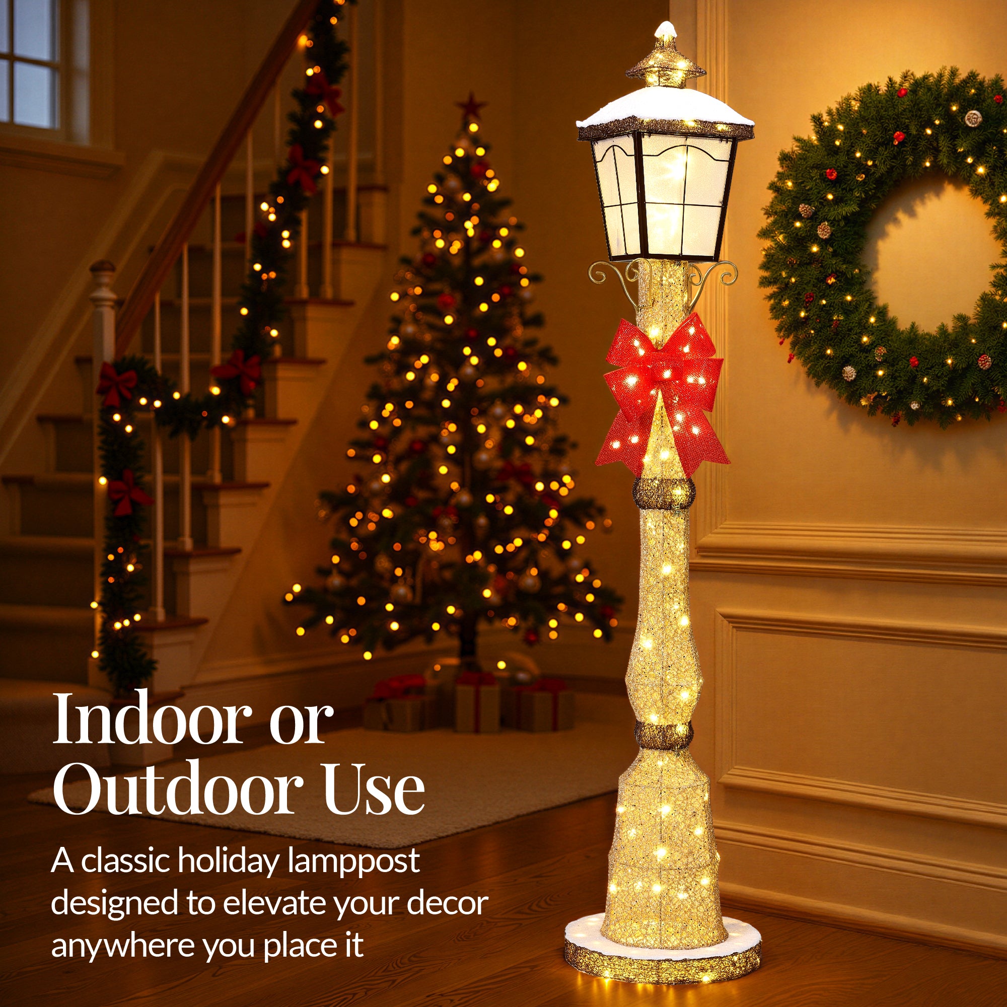 Pre-lit 6ft Christmas Lamppost Decoration with Lighted Bow