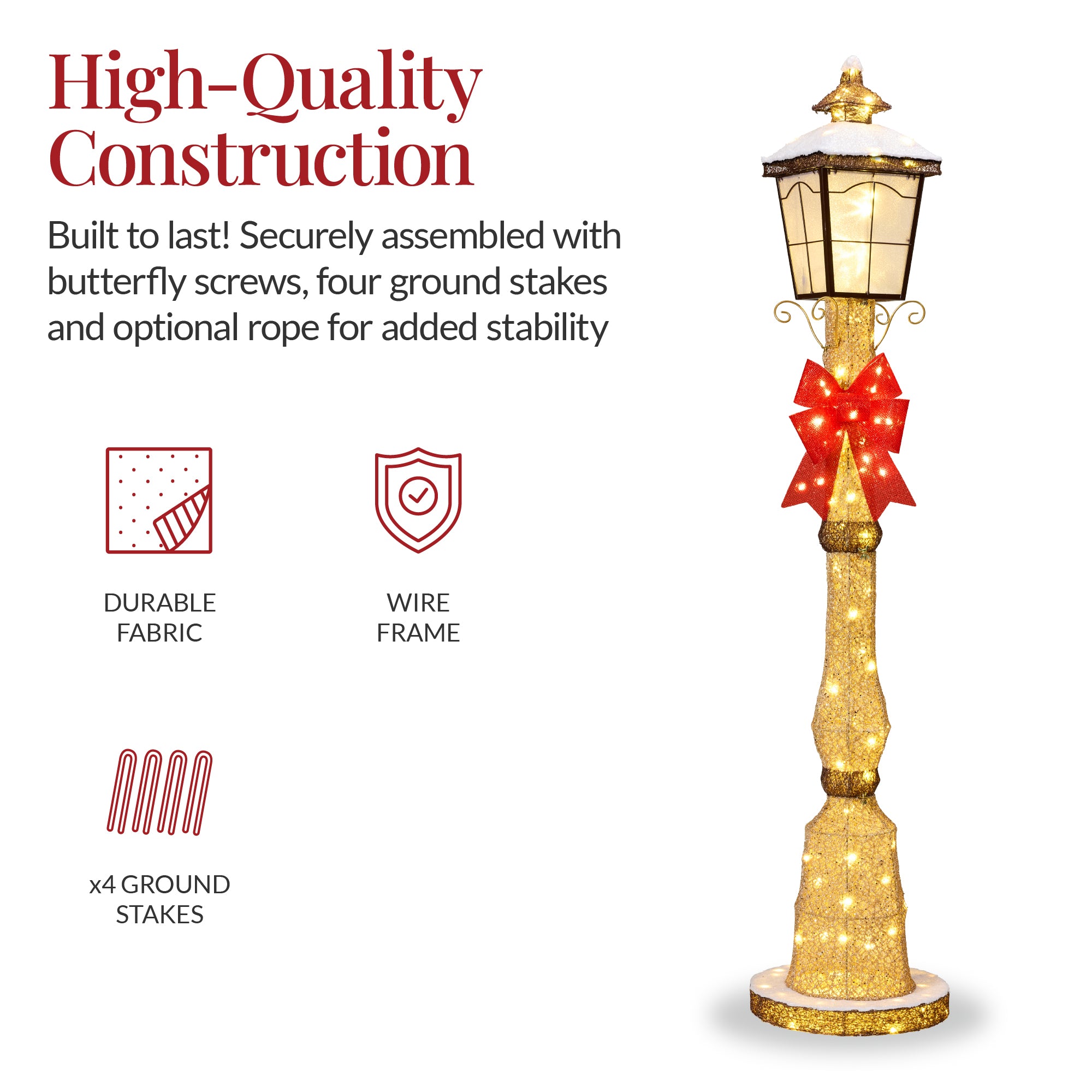 Pre-lit 6ft Christmas Lamppost Decoration with Lighted Bow