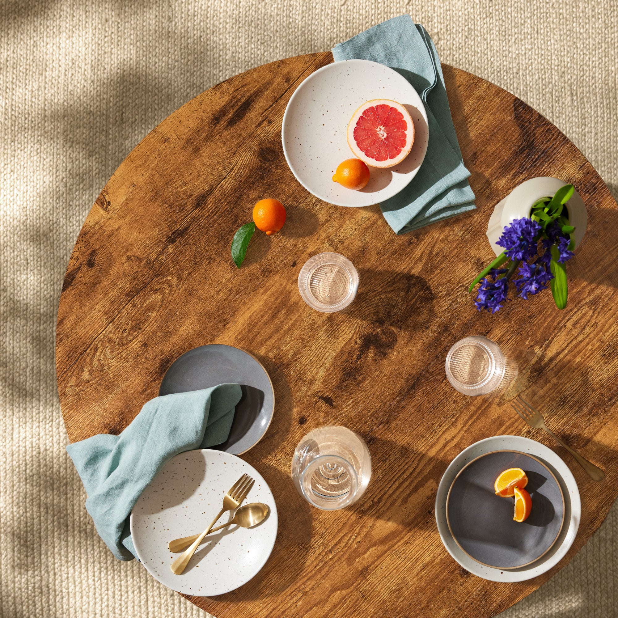 Round Mid-Century Modern 35.5in Dining Table, Dinette for Home or Kitchen w/Wood Finish Steel Legs