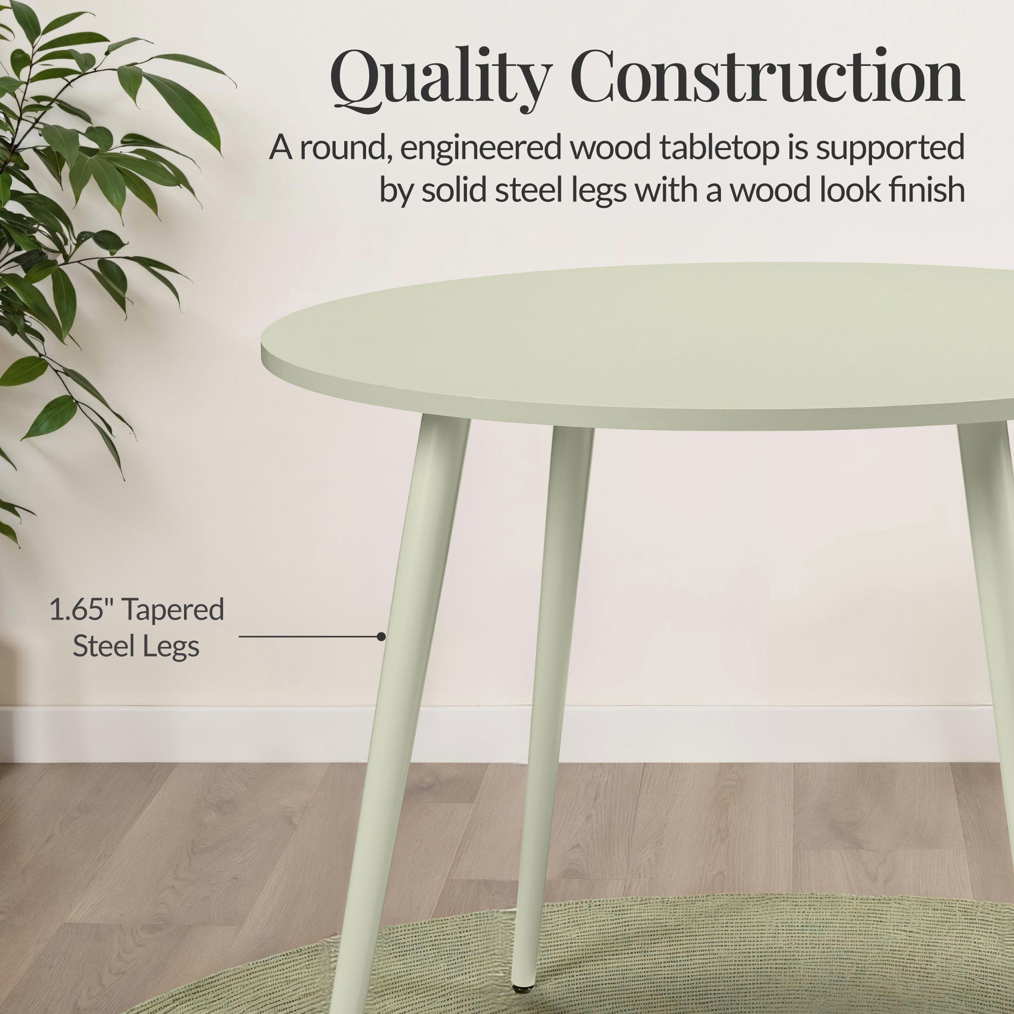 Round Mid-Century Modern 35.5in Dining Table, Dinette for Home or Kitchen w/Wood Finish Steel Legs