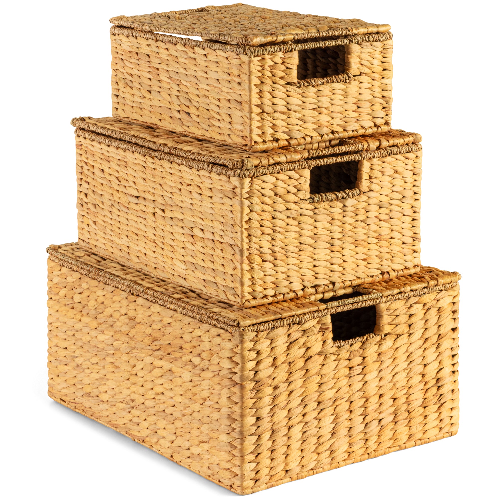 Set of 3 X-Large, Large, & Medium Woven Storage Baskets W/Lids & Handles