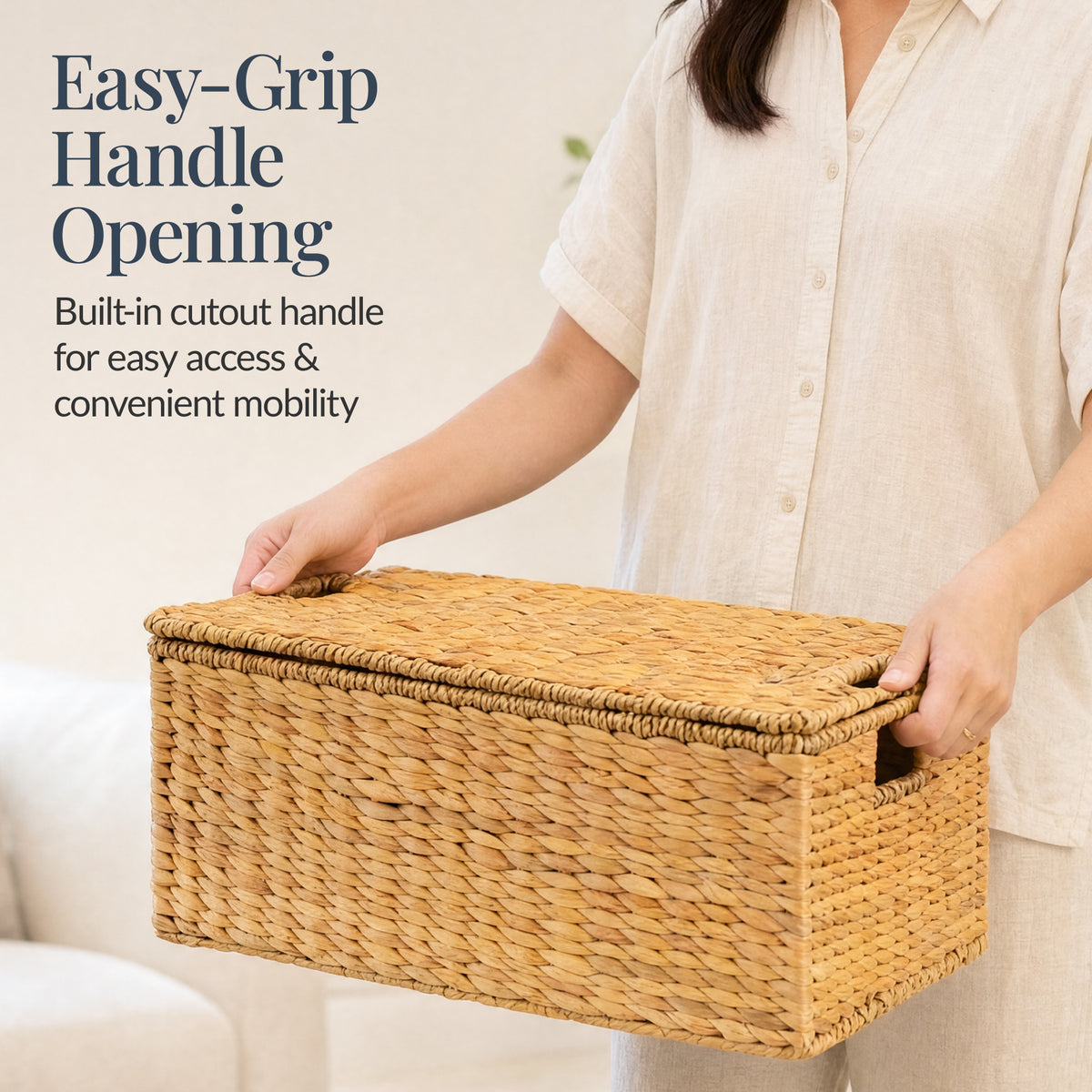 Set of 3 X-Large, Large, & Medium Woven Storage Baskets W/Lids & Handles