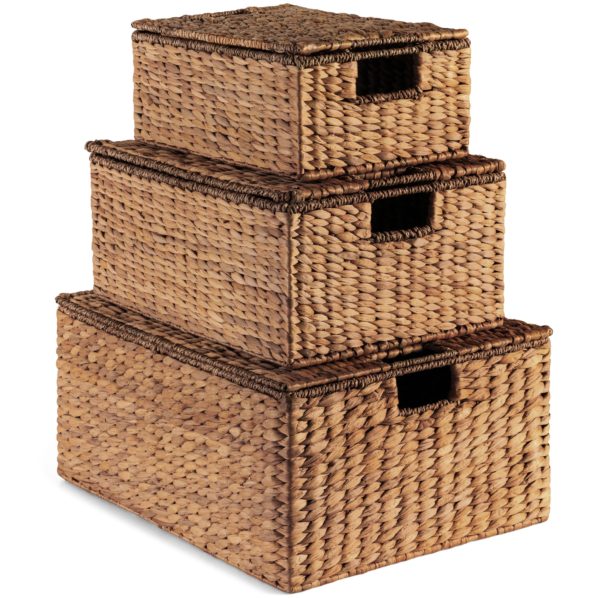 Set of 3 X-Large, Large, & Medium Woven Storage Baskets W/Lids
