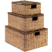 Set of 3 X-Large, Large, & Medium Woven Storage Baskets W/Lids & Handles