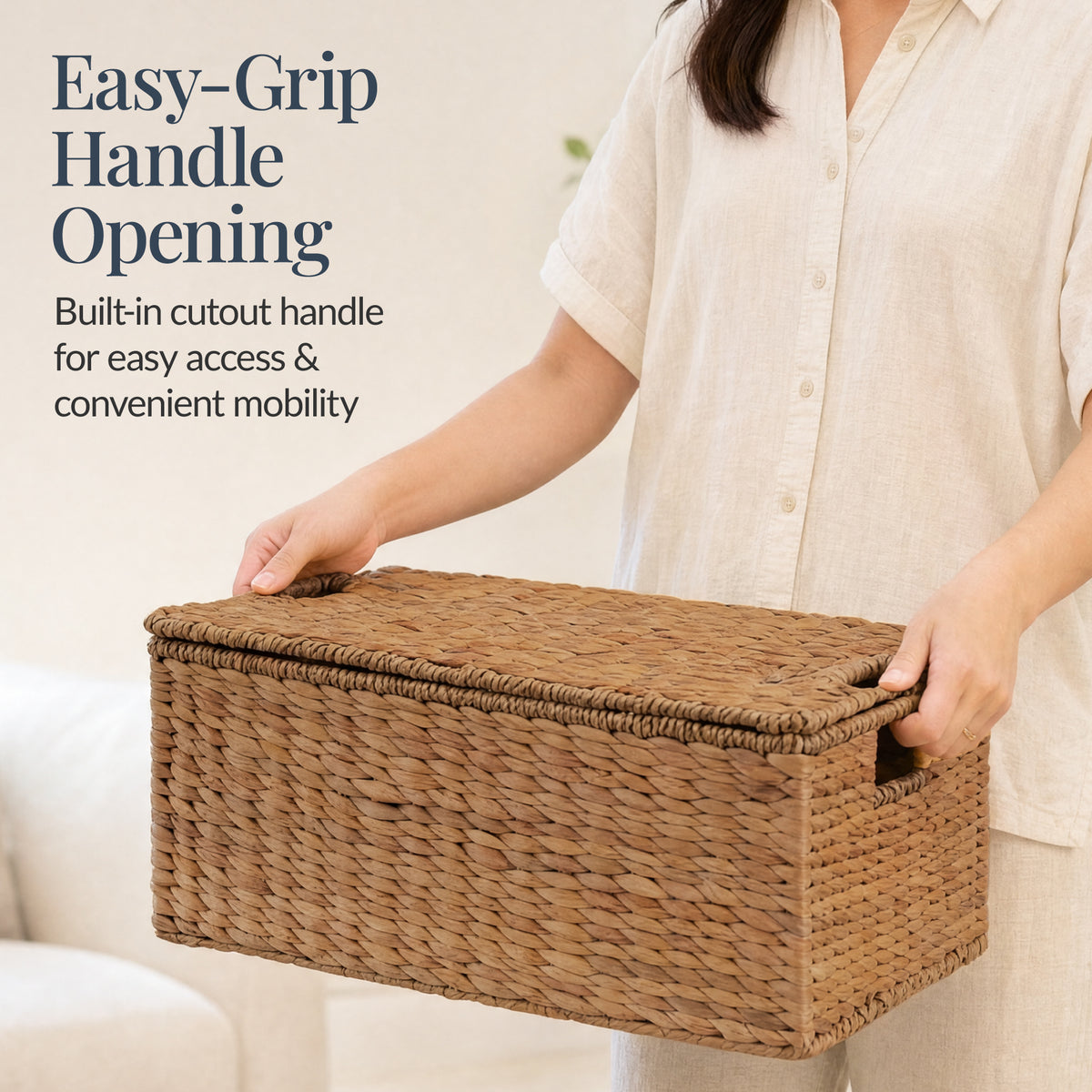 Set of 3 X-Large, Large, & Medium Woven Storage Baskets W/Lids & Handles