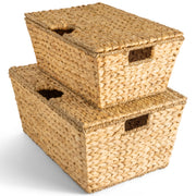 Set of 2 X-Large & Medium Woven Storage Baskets, Bins W/Lids & Handles