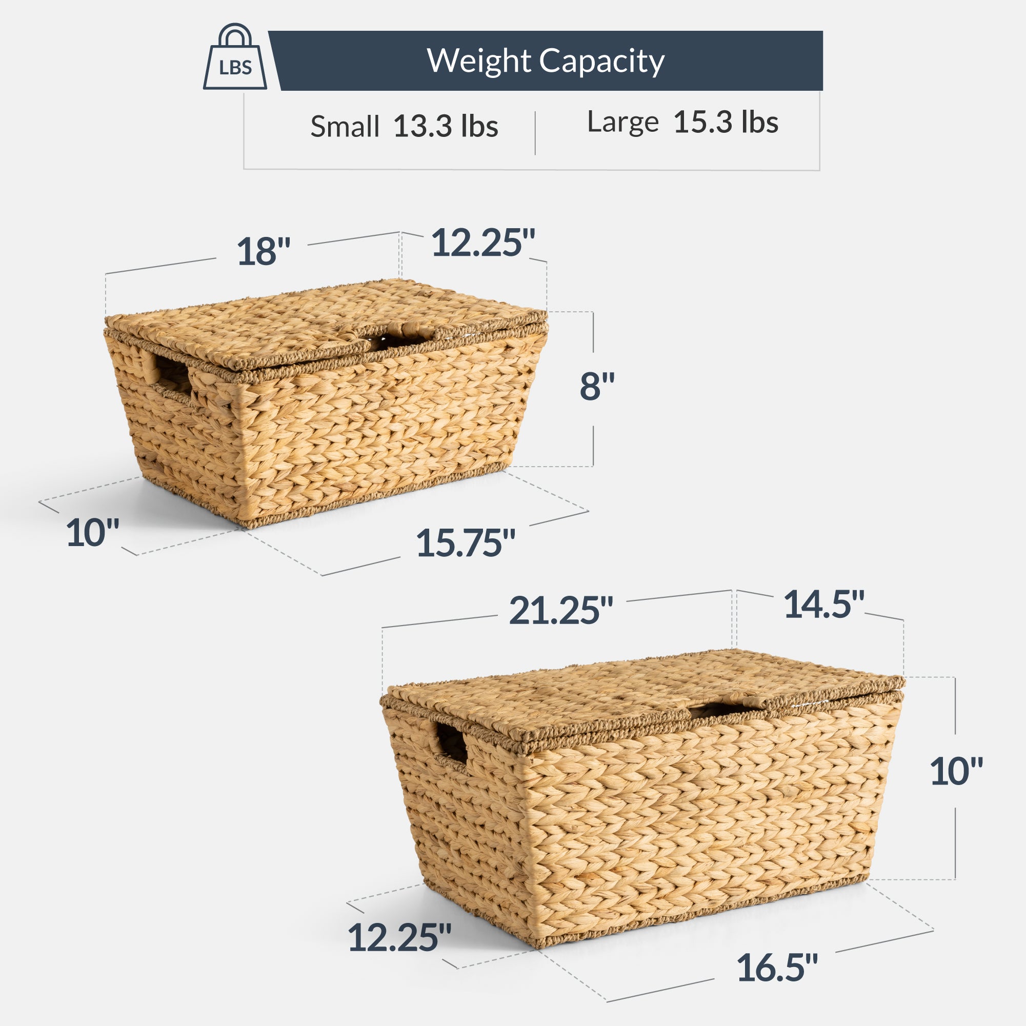 Set of 2 X-Large & Medium Woven Storage Baskets, Bins W/Lids & Handles