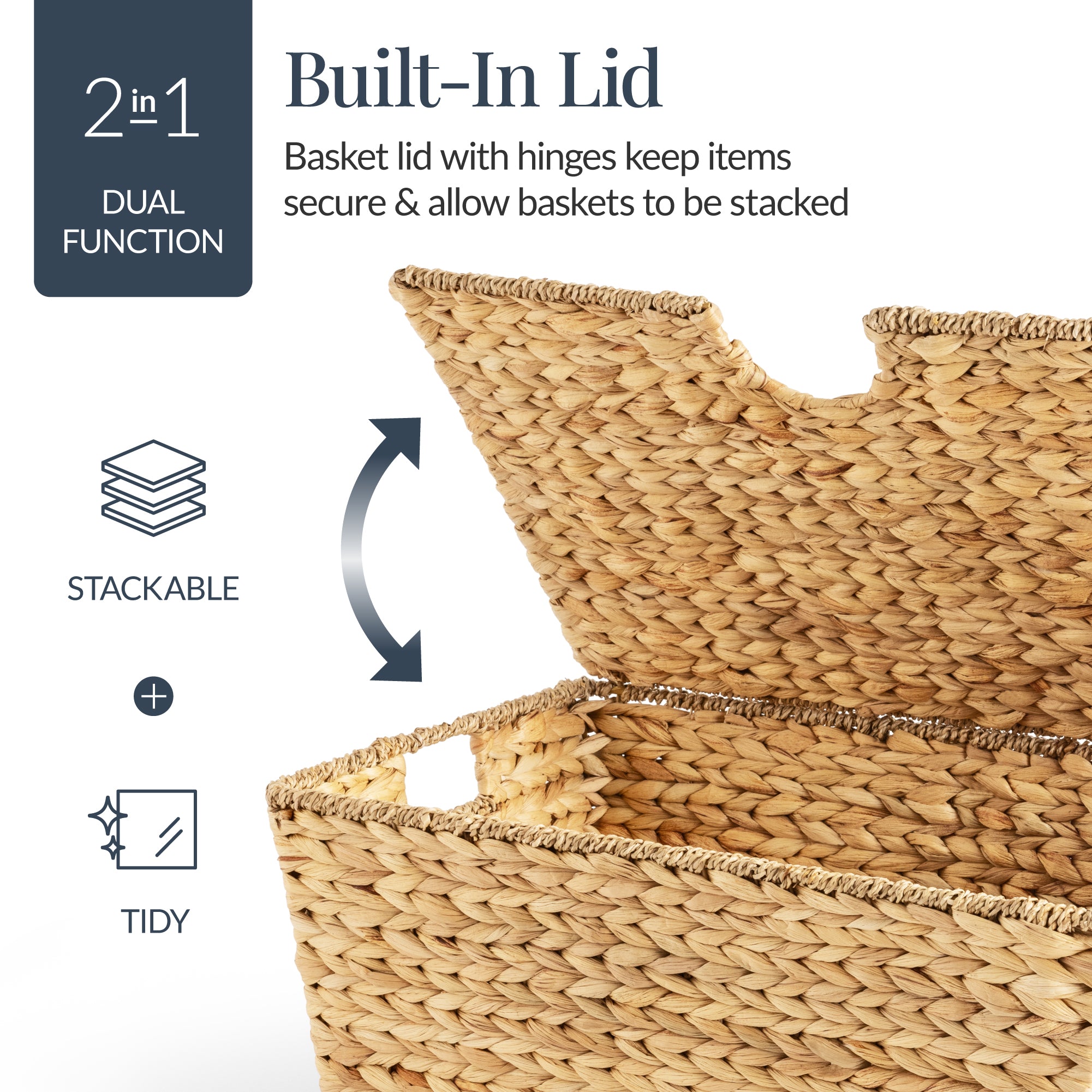 Set of 2 X-Large & Medium Woven Storage Baskets, Bins W/Lids & Handles