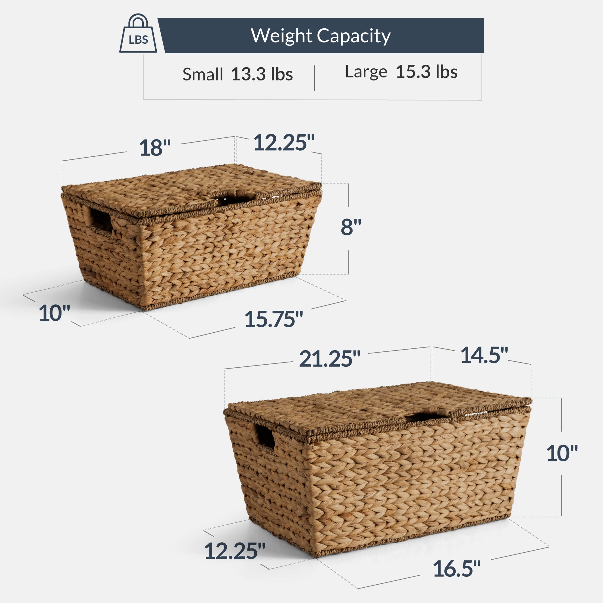 Set of 2 X-Large & Medium Woven Storage Baskets, Bins W/Lids & Handles