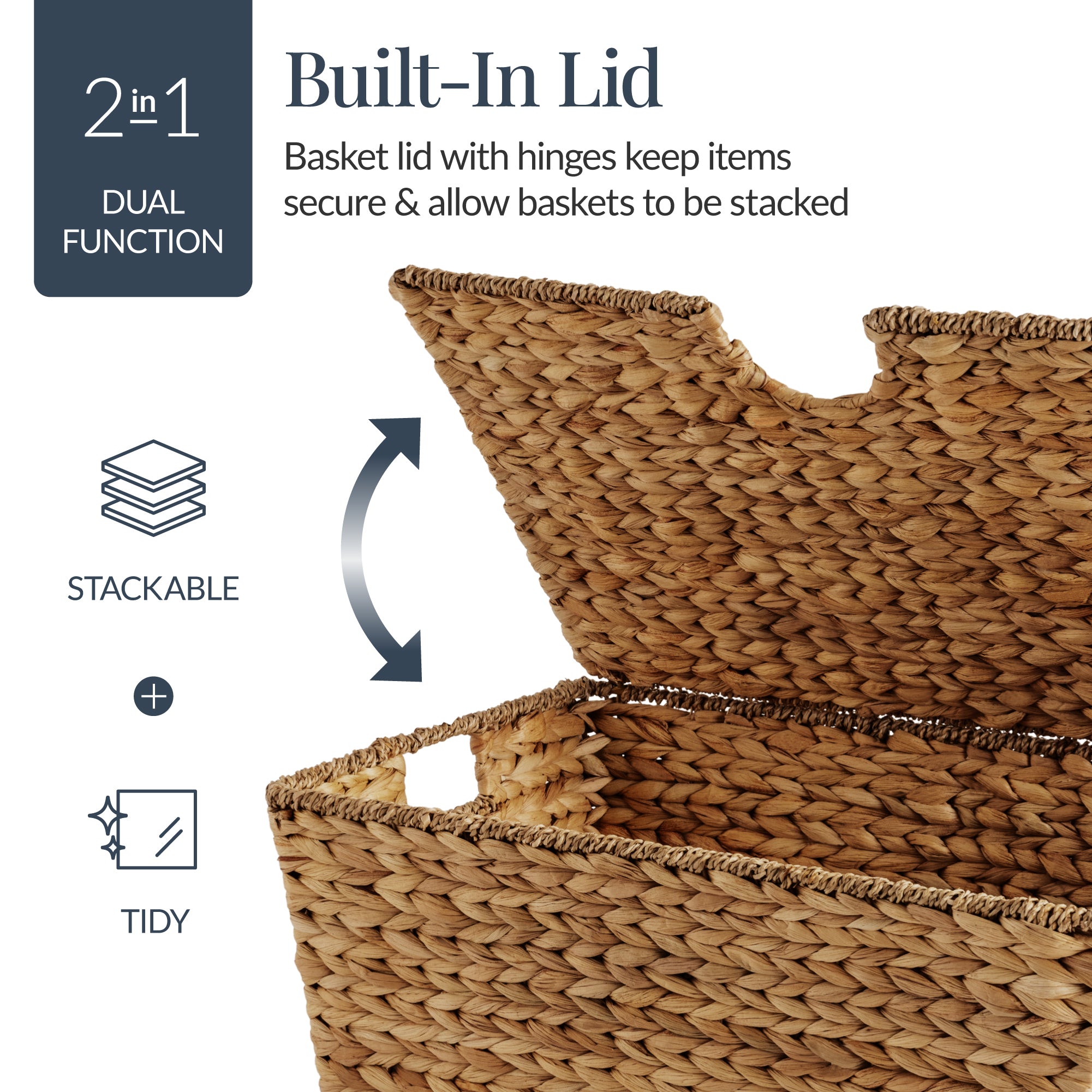 Set of 2 X-Large & Medium Woven Storage Baskets, Bins W/Lids & Handles