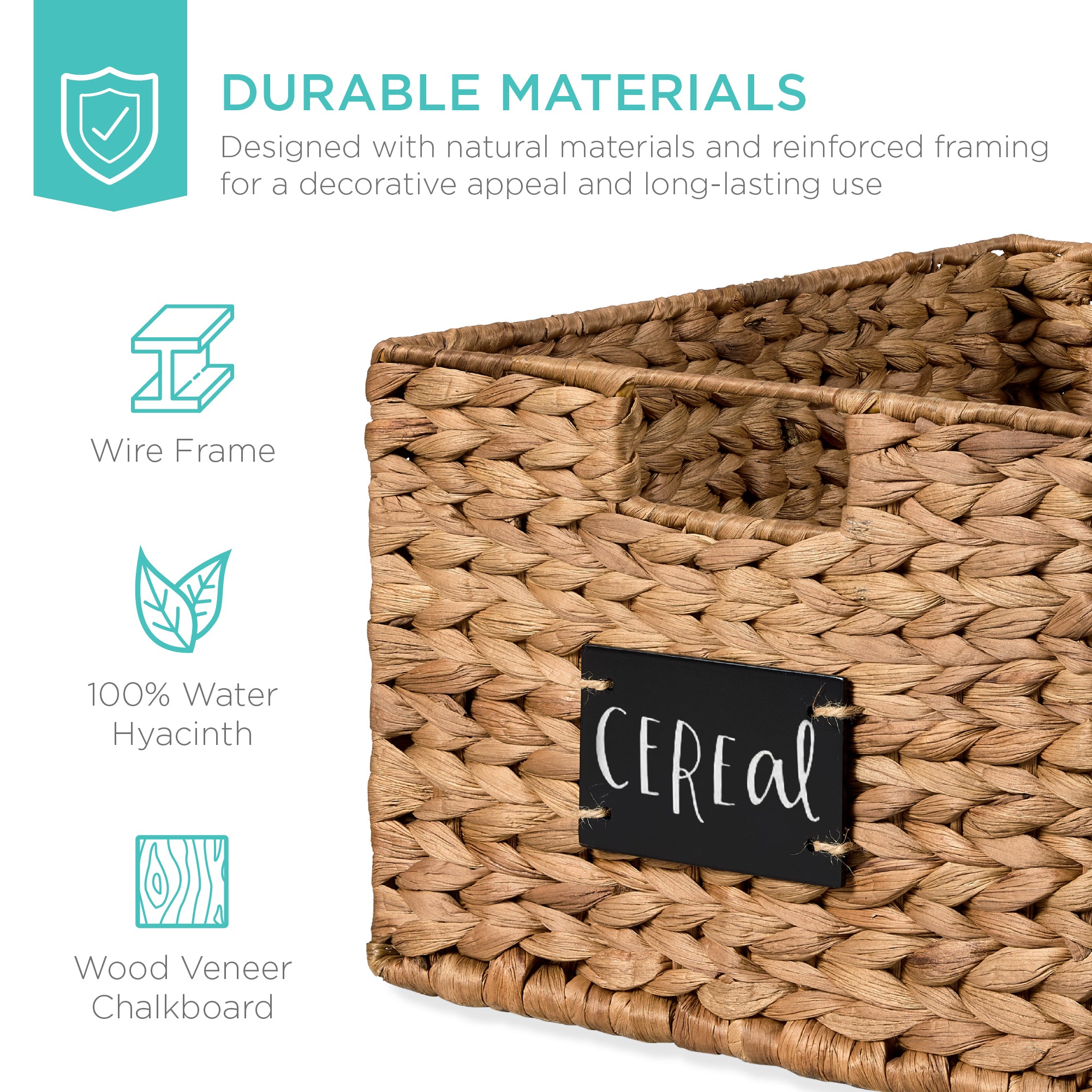 Set of 2 Water Hyacinth Pantry Baskets w/ Chalkboard, Marker - 16in