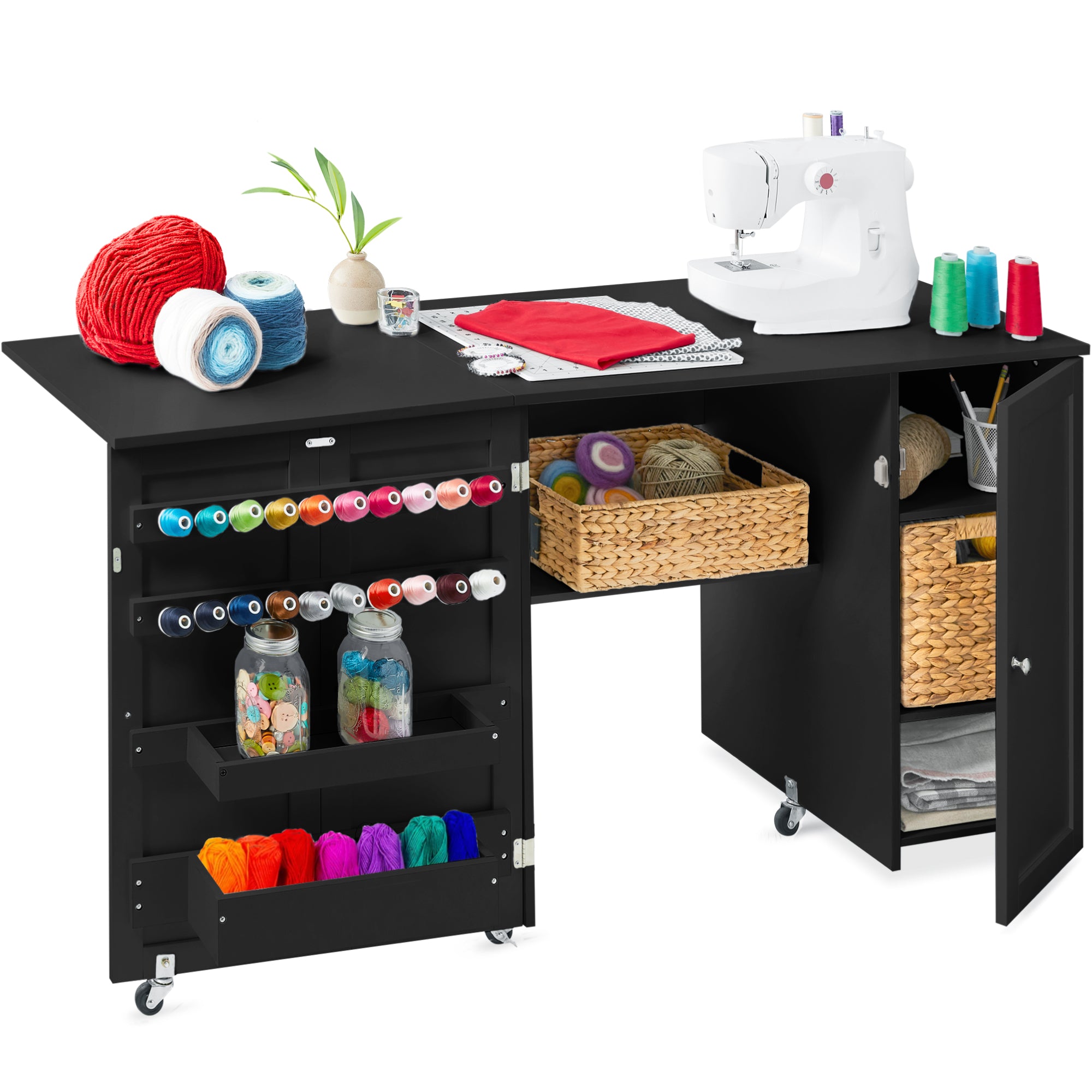 Large Portable Folding Sewing Table Multipurpose Craft Station w/ Wheels