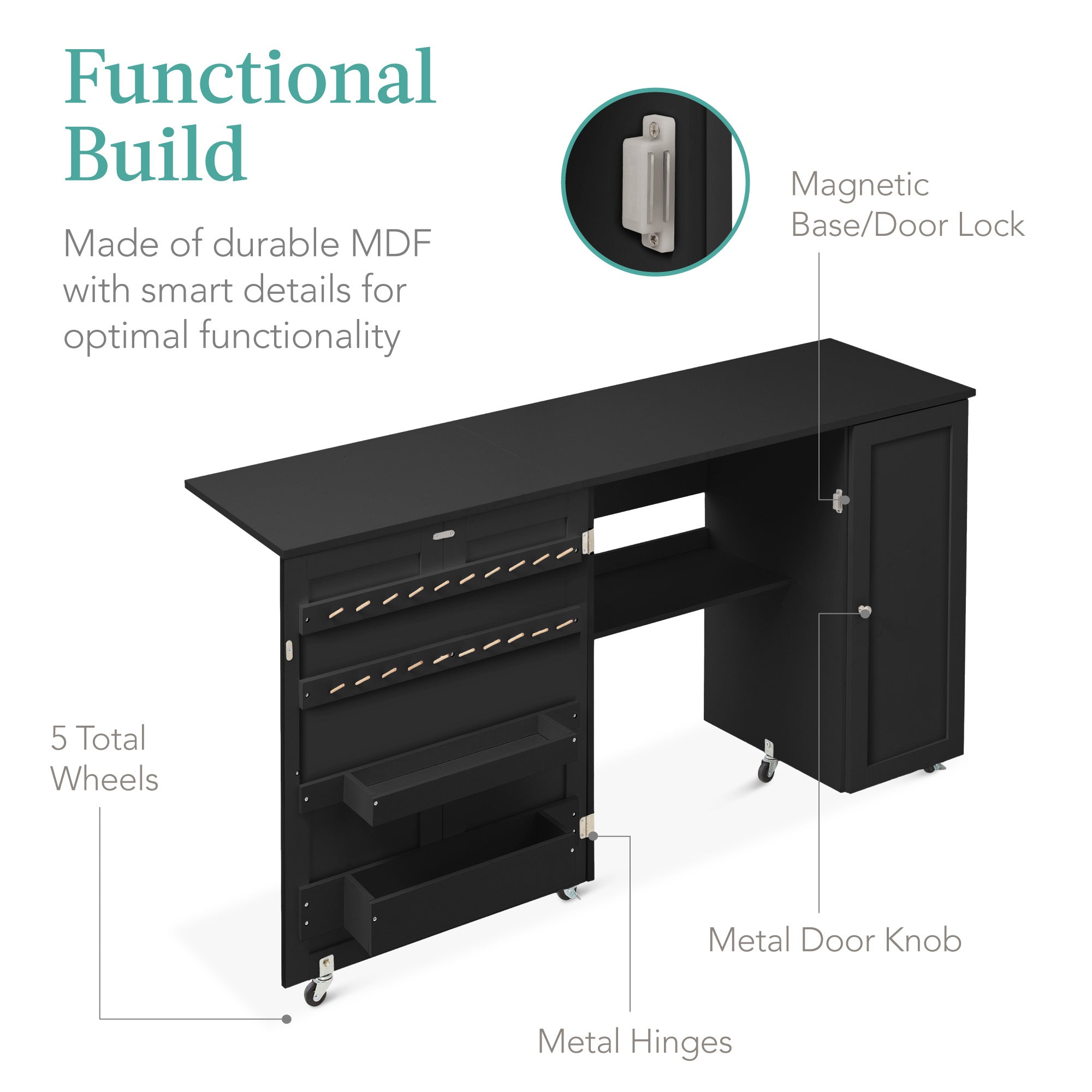 Large Portable Folding Sewing Table Multipurpose Craft Station w/ Wheels