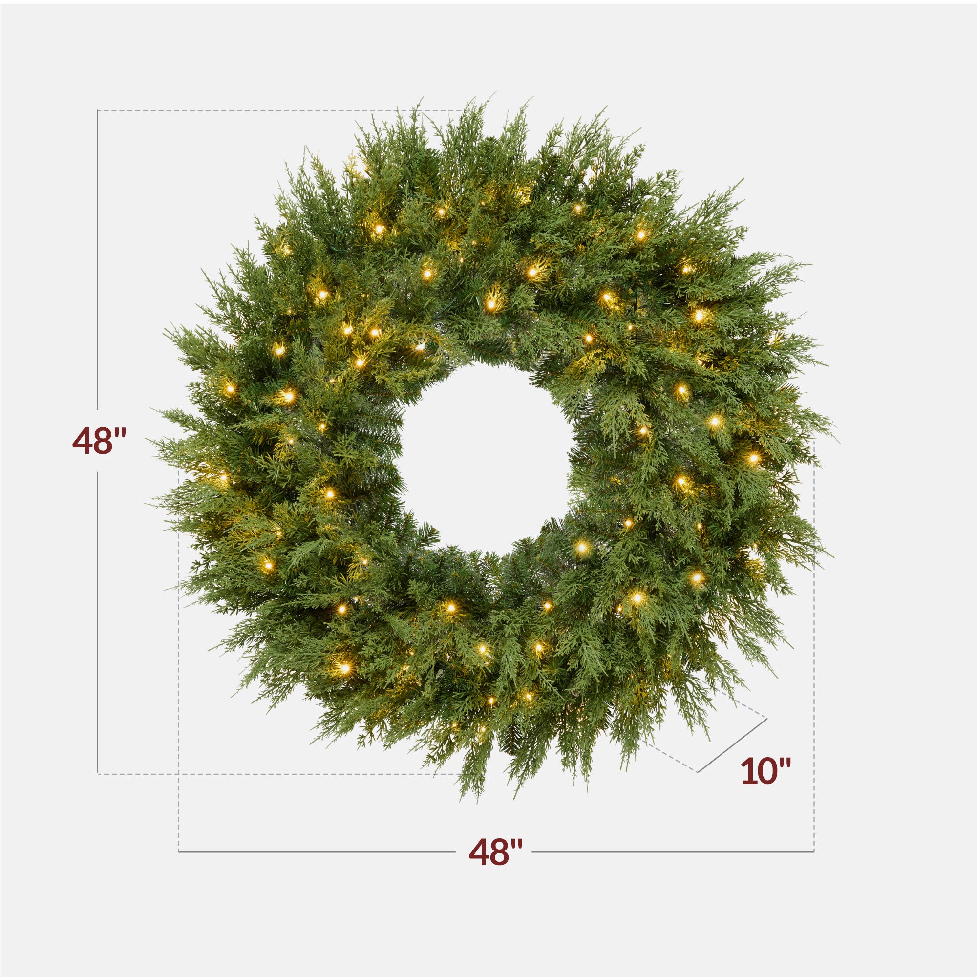 Pre-Lit Cedar Cypress Christmas Realistic Wreath w/ Twinkling LEDs