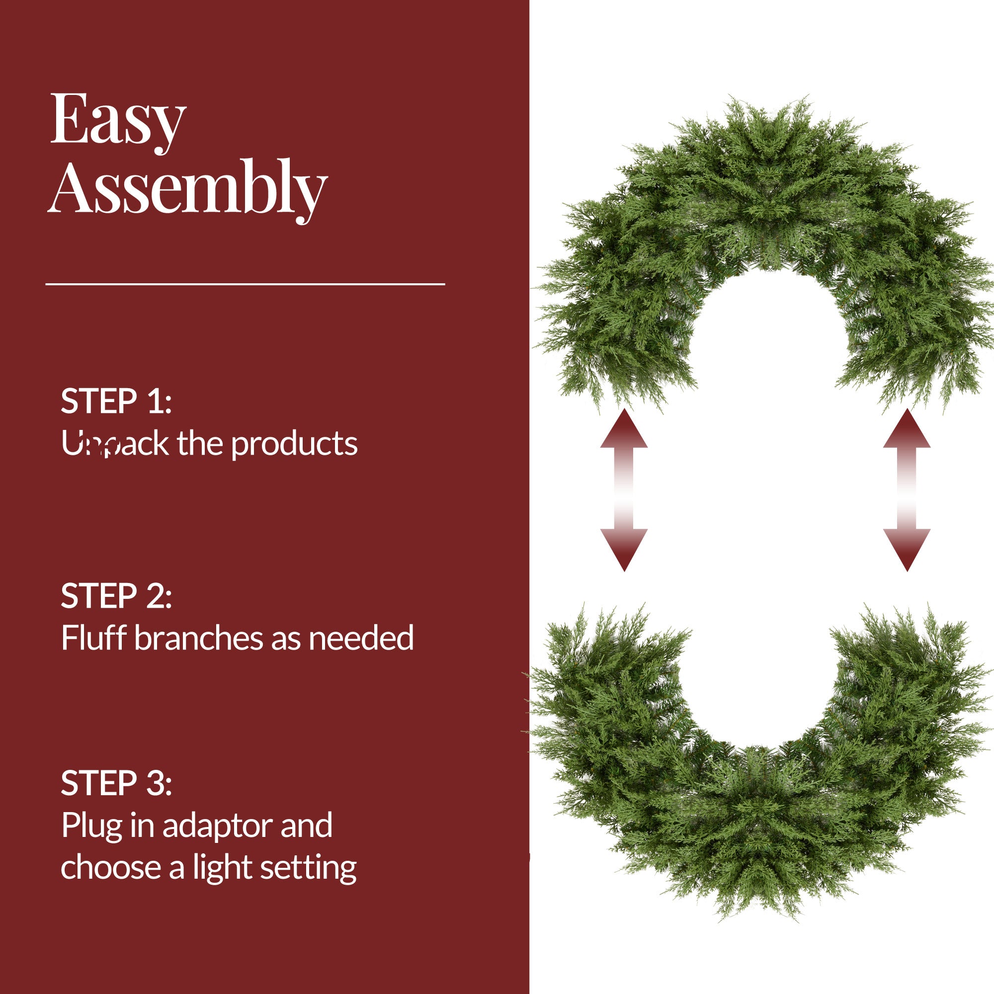 Pre-Lit Cedar Cypress Christmas Realistic Wreath w/ Twinkling LEDs