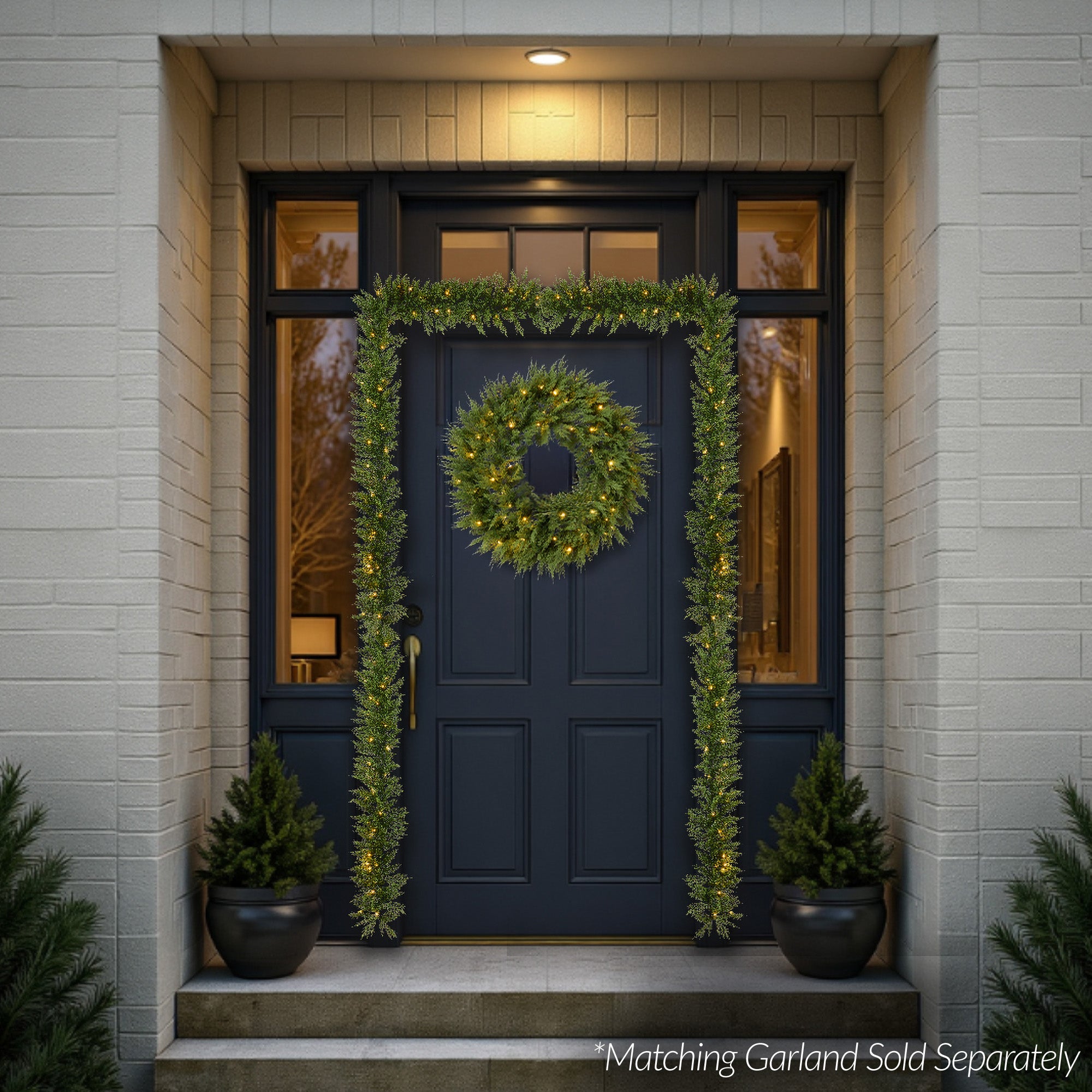 Pre-Lit Cedar Cypress Christmas Realistic Wreath w/ Twinkling LEDs