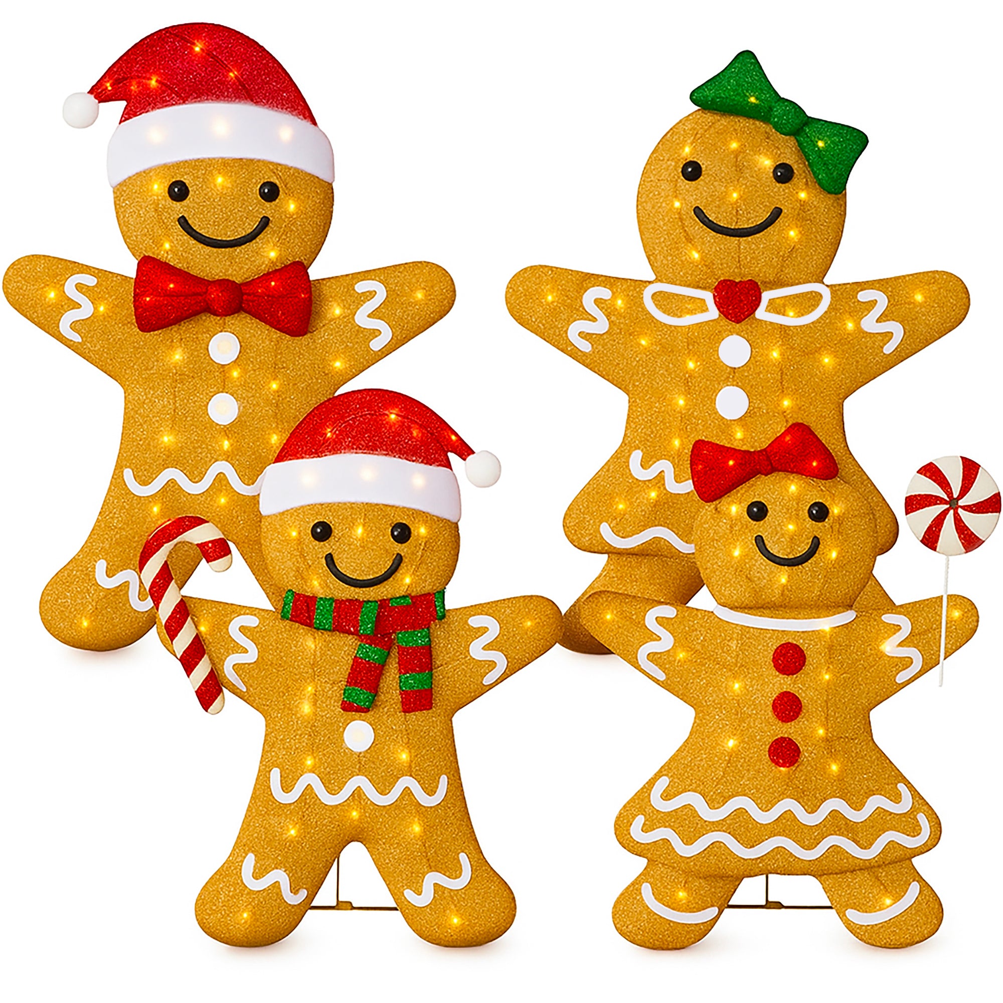 4pc Gingerbread Man Family 4ft Pre-lit Christmas Yard Decor