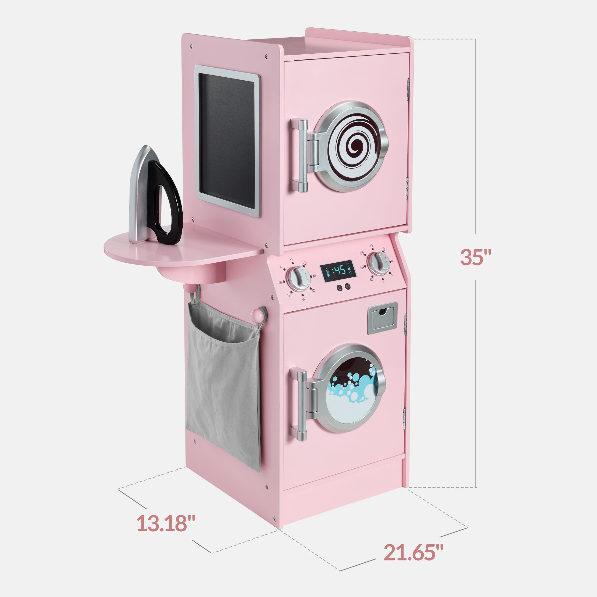 Pretend Play Kids Wooden Washer & Dryer Set w/ Laundry Accessories