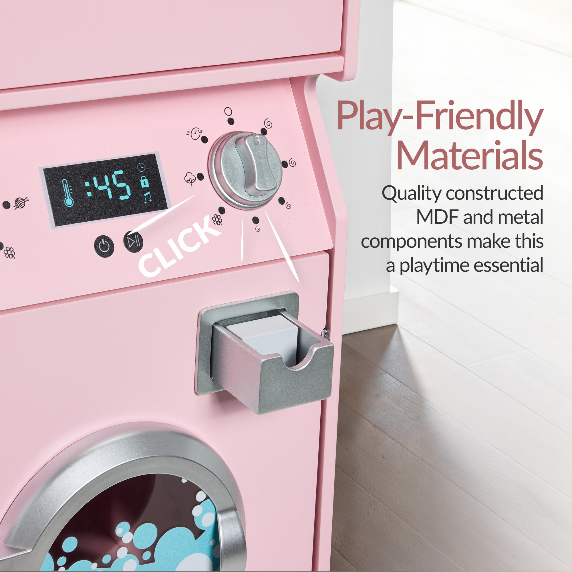 Pretend Play Kids Wooden Washer & Dryer Set w/ Laundry Accessories