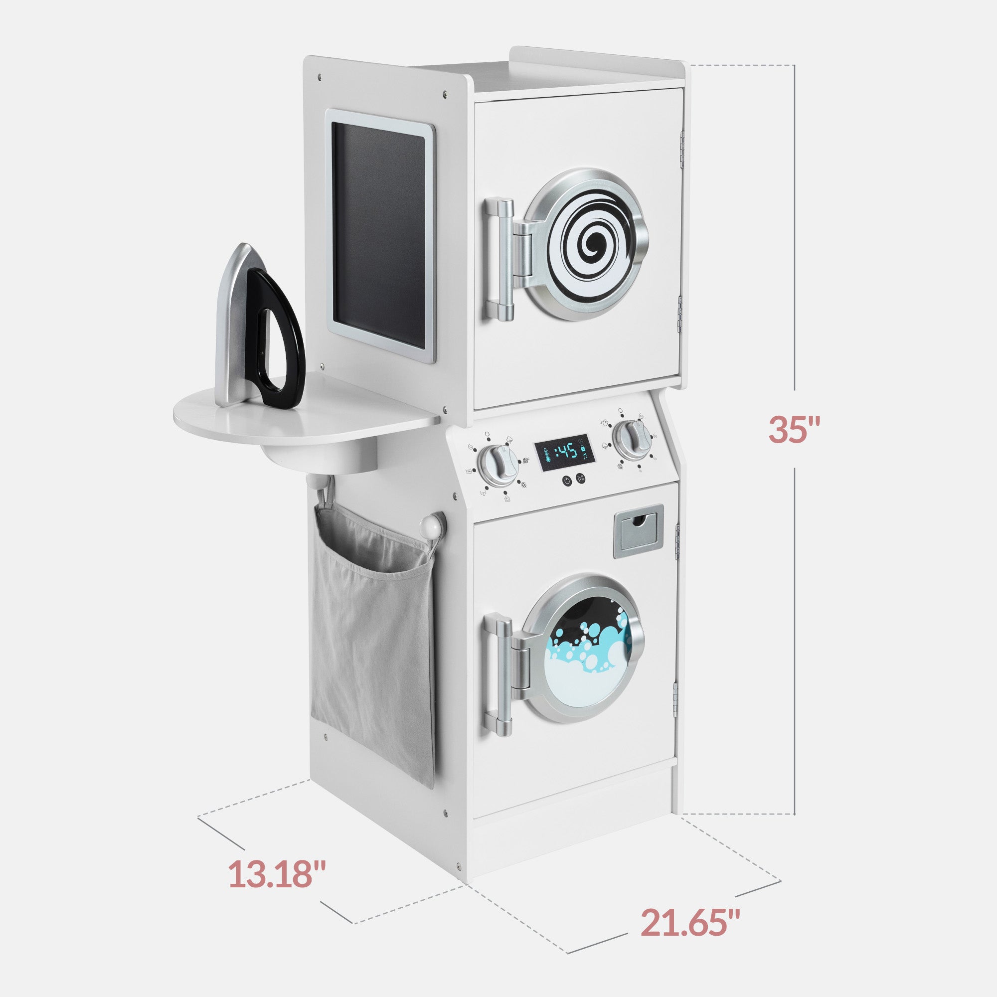 Pretend Play Kids Wooden Washer & Dryer Set w/ Laundry Accessories