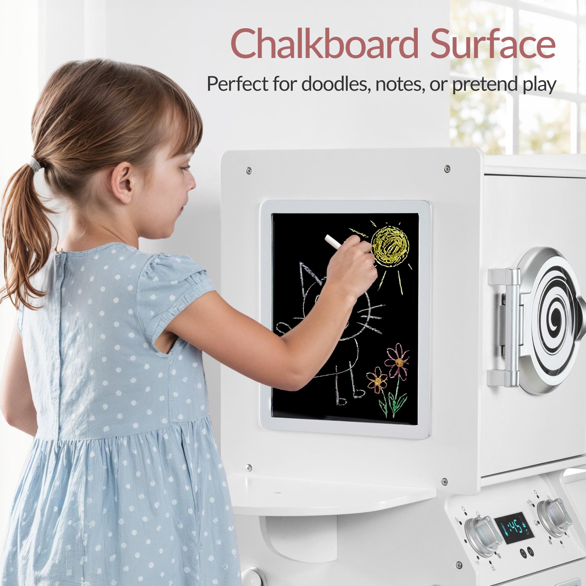 Pretend Play Kids Wooden Washer & Dryer Set w/ Laundry Accessories