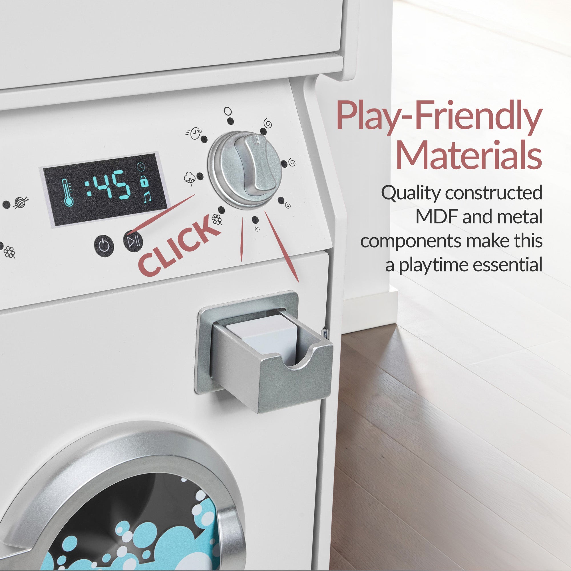 Pretend Play Kids Wooden Washer & Dryer Set w/ Laundry Accessories