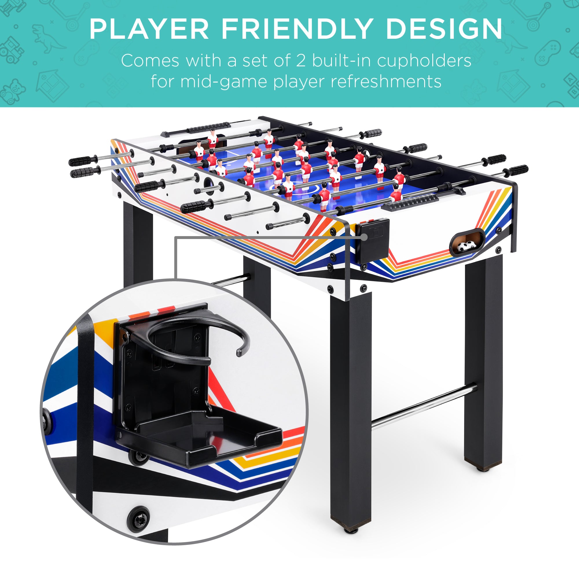 48in Foosball Table for Kids & Adults w/ 2 Balls