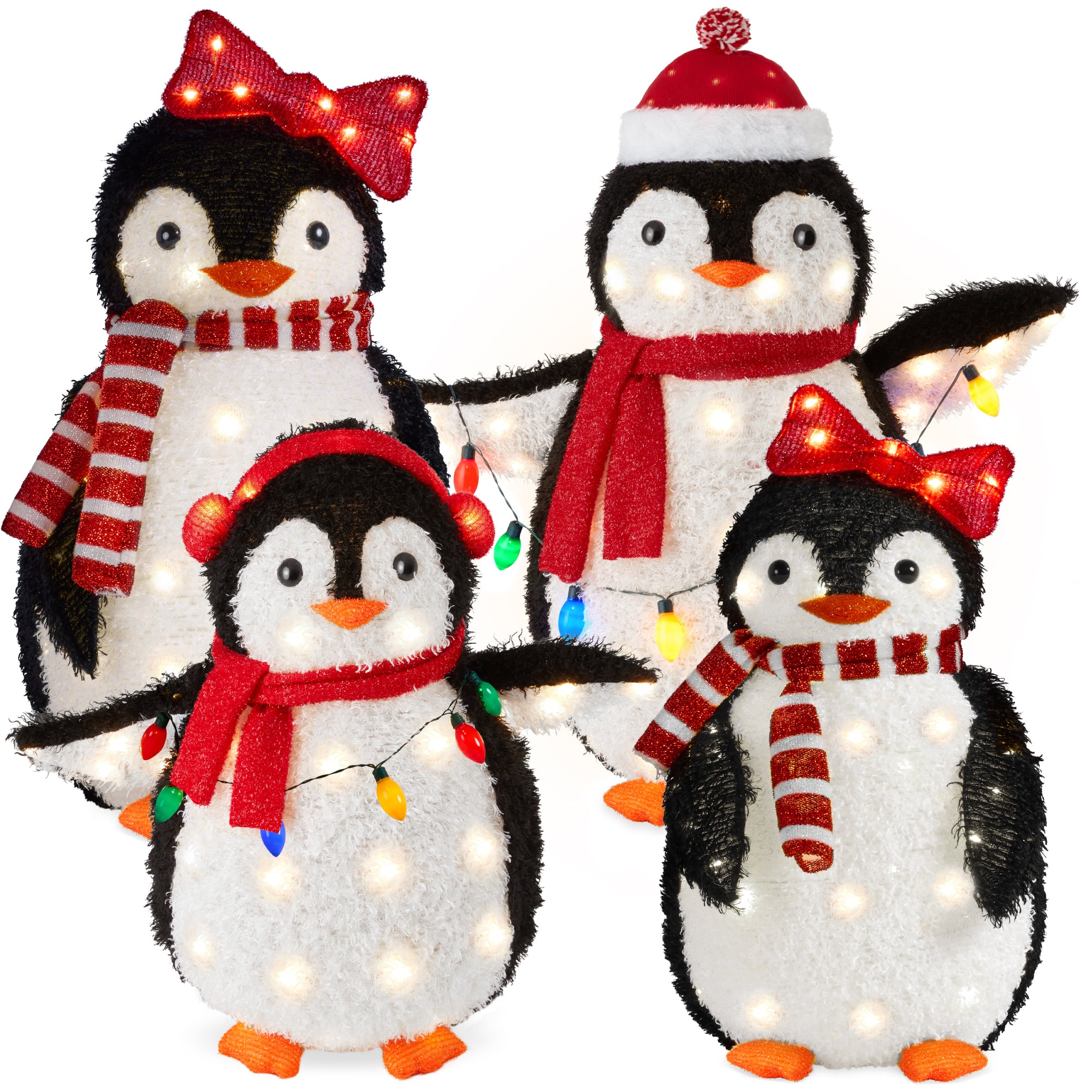 4pc Lighted Pop-Up Penguin Family Christmas Decoration w/ 300