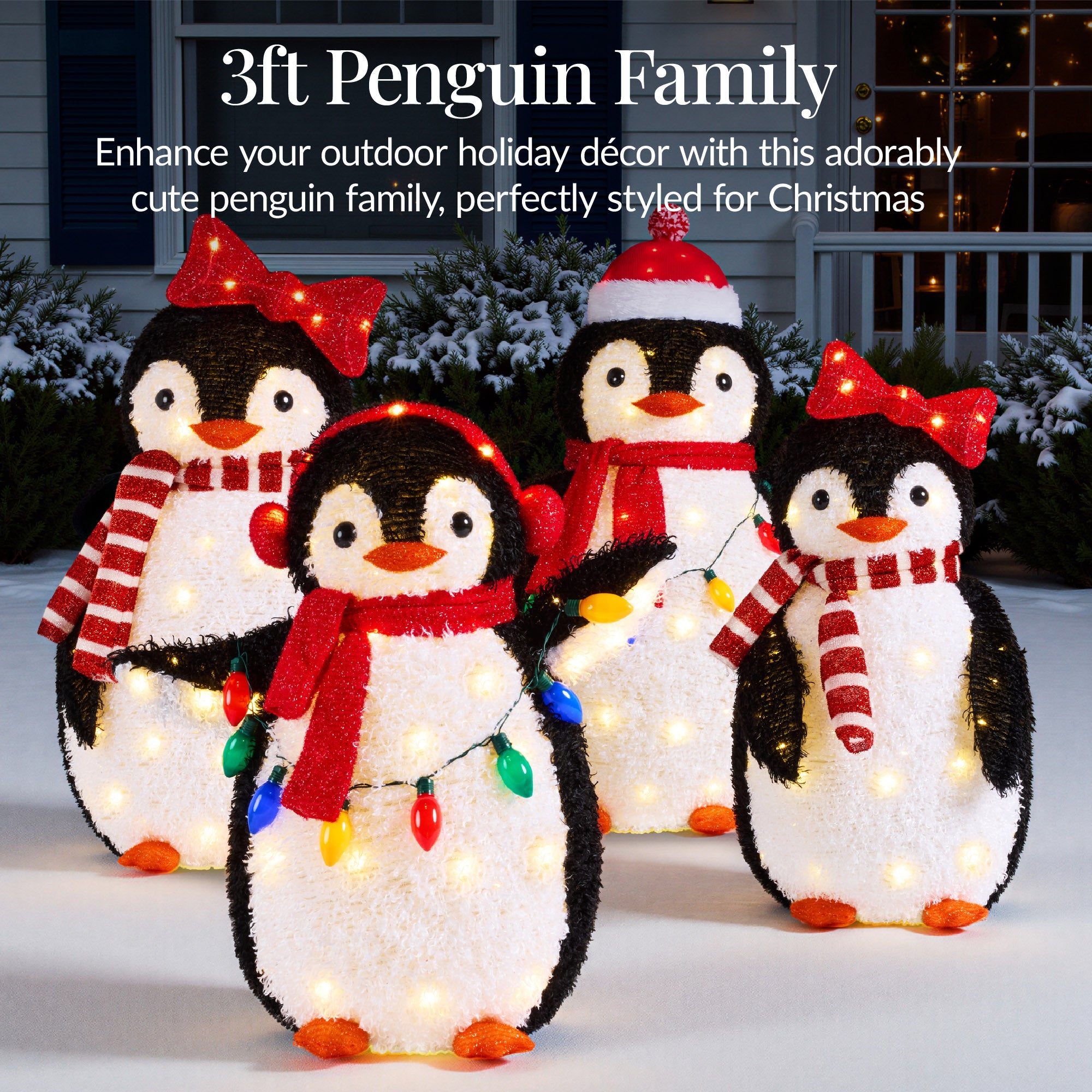 4pc Lighted Pop-Up Penguin Family Christmas Decoration w/ 300