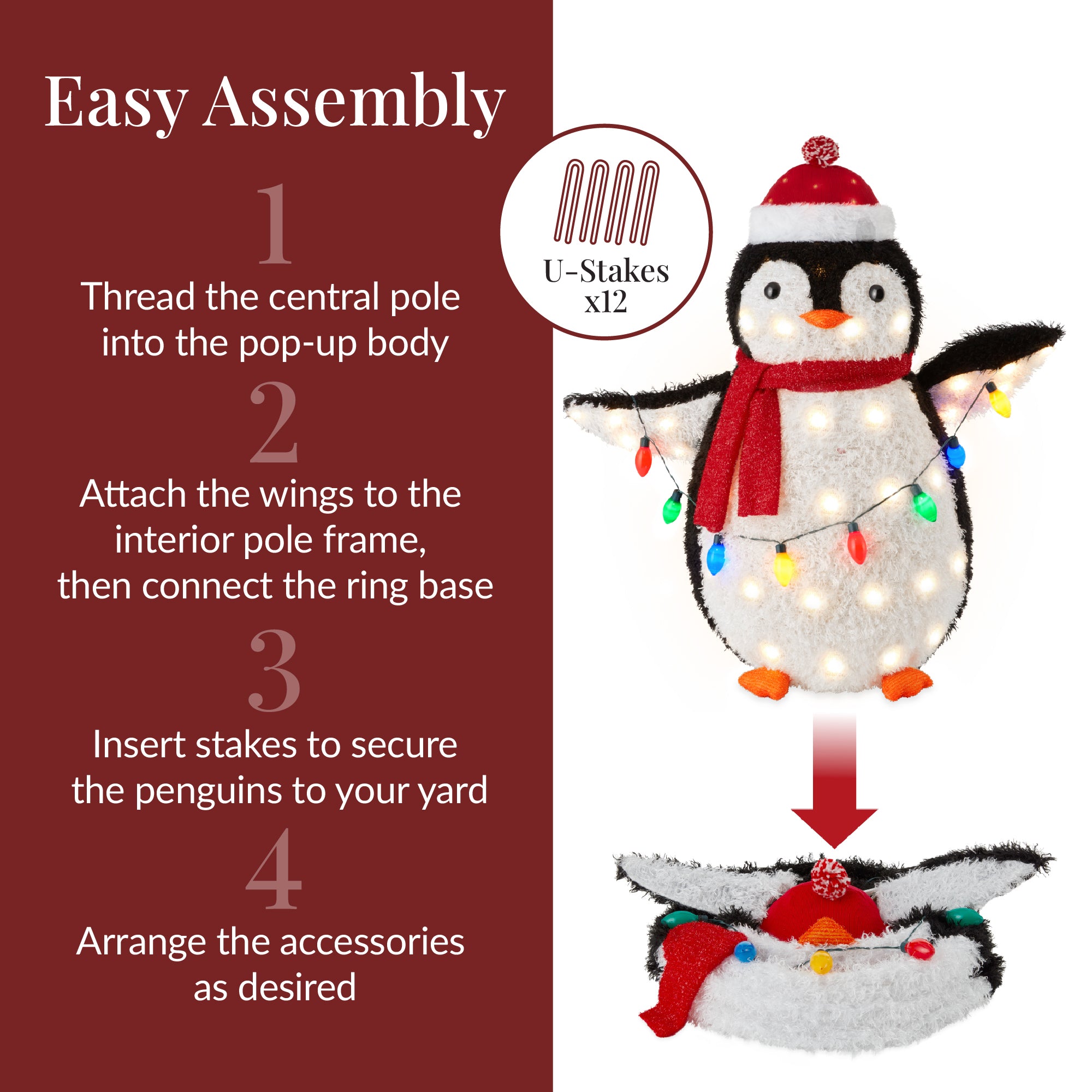 4pc Lighted Pop-Up Penguin Family Christmas Decoration w/ 300 Lights - 3ft