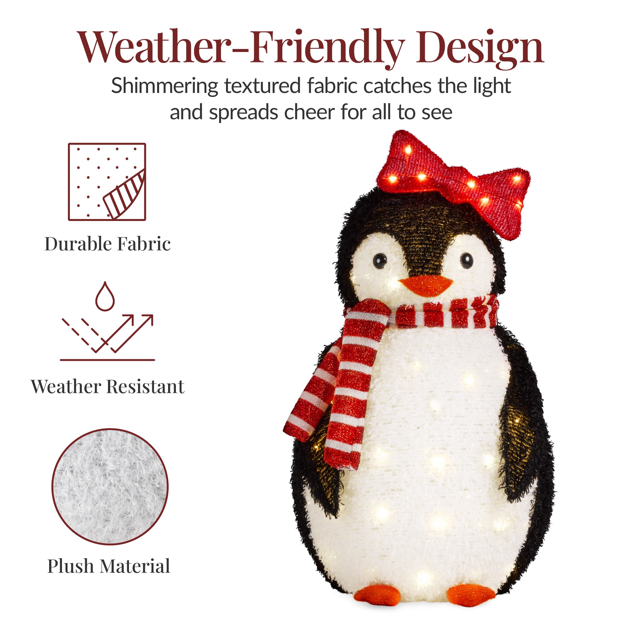 4pc Lighted Pop-Up Penguin Family Christmas Decoration w/ 300