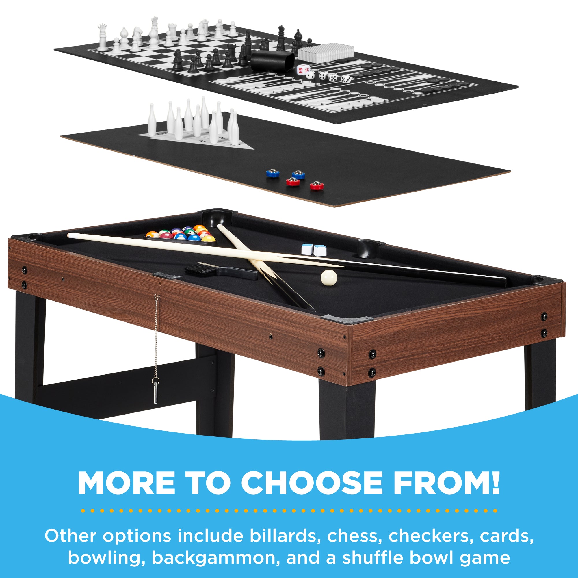 10-in-1 Combo Game Table Set w/ Pool, Foosball, Ping Pong, Chess - 2x4ft