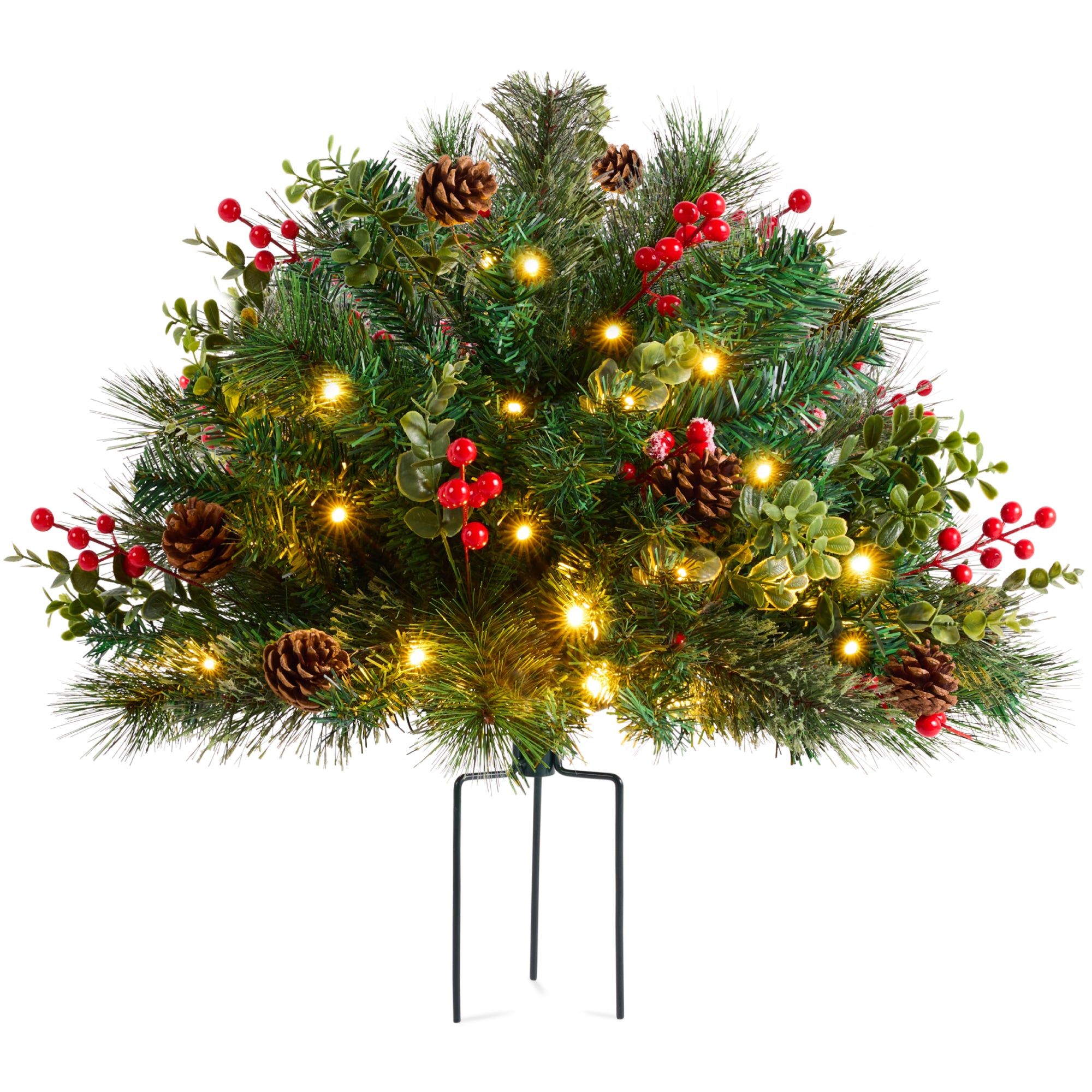 Pre-Lit Christmas Urn Filler, White & Multi LED Lights, 26" Diameter