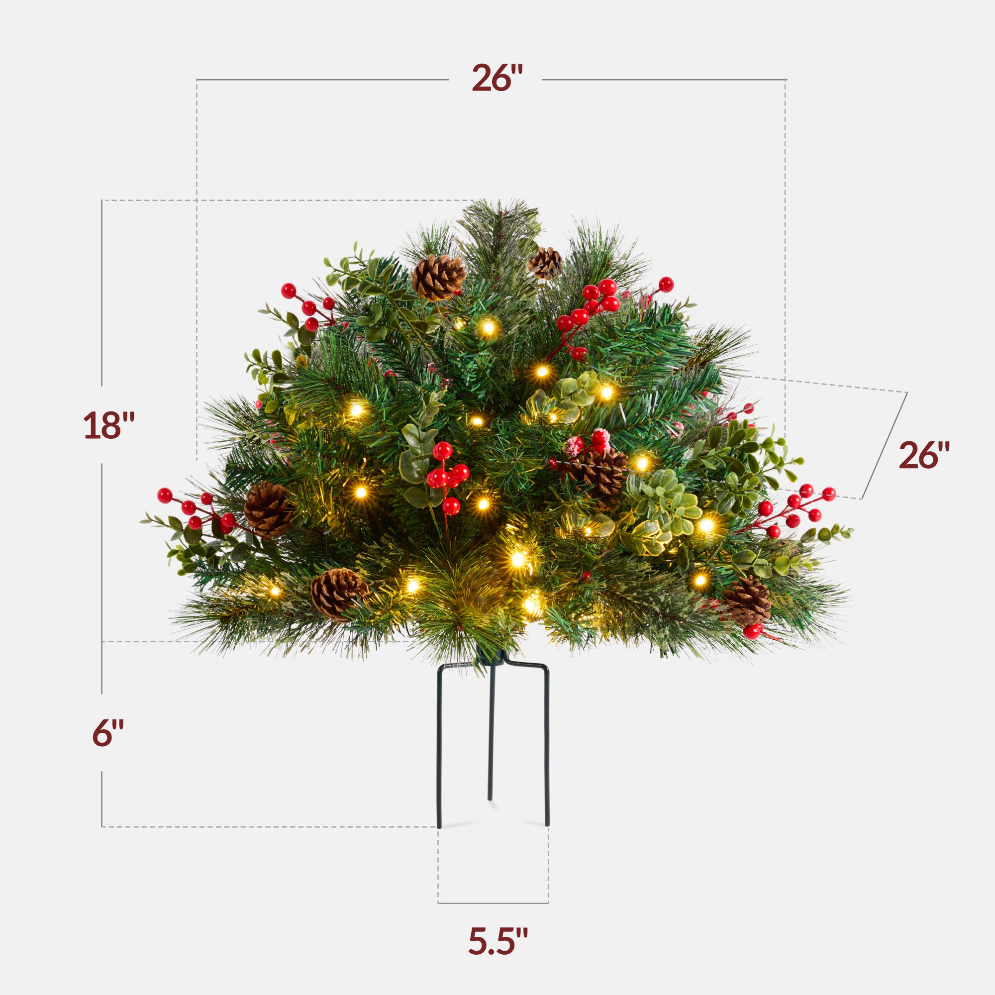 Pre-Lit Christmas Urn Filler, White & Multi LED Lights, 26" Diameter