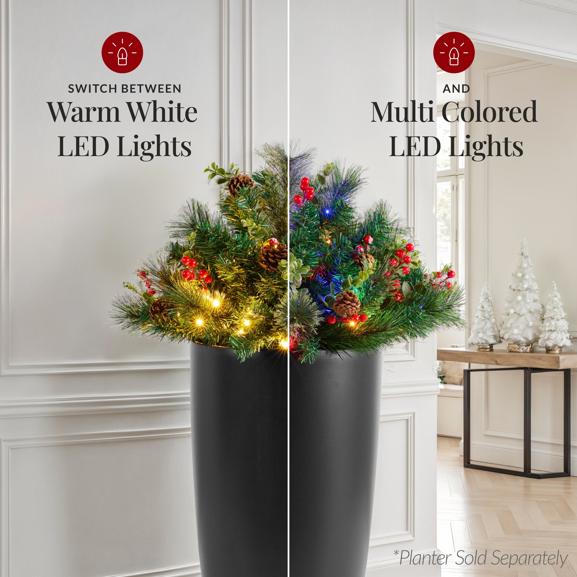 Pre-Lit Christmas Urn Filler with White & Multi LED Lights - Thumbnail 4