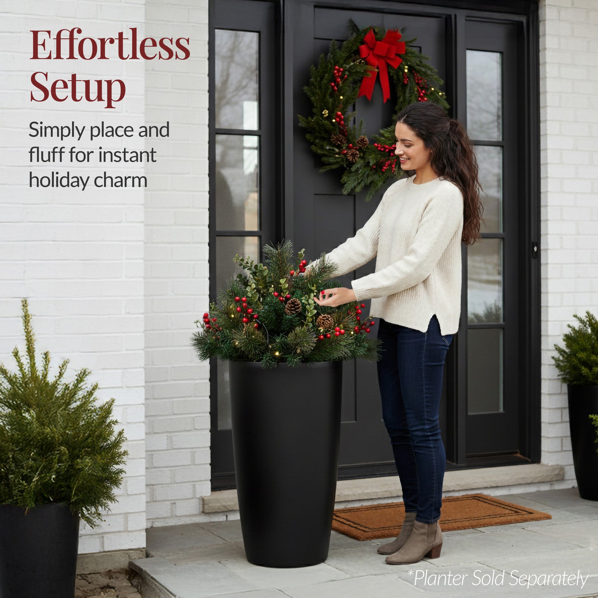 Pre-Lit Christmas Urn Filler, White & Multi LED Lights, 26" Diameter