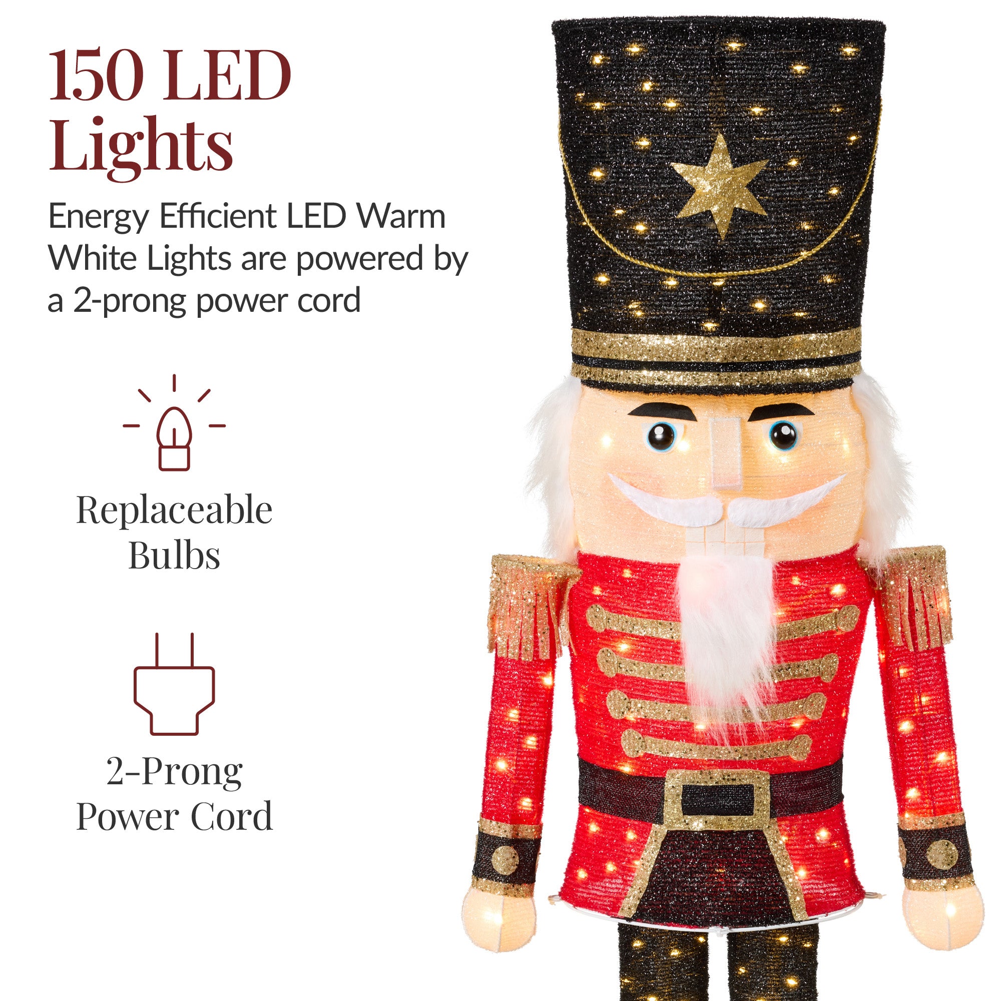 Pop Up Christmas Nutcracker w/150 LED Lights for Outdoor, Indoor, 5ft