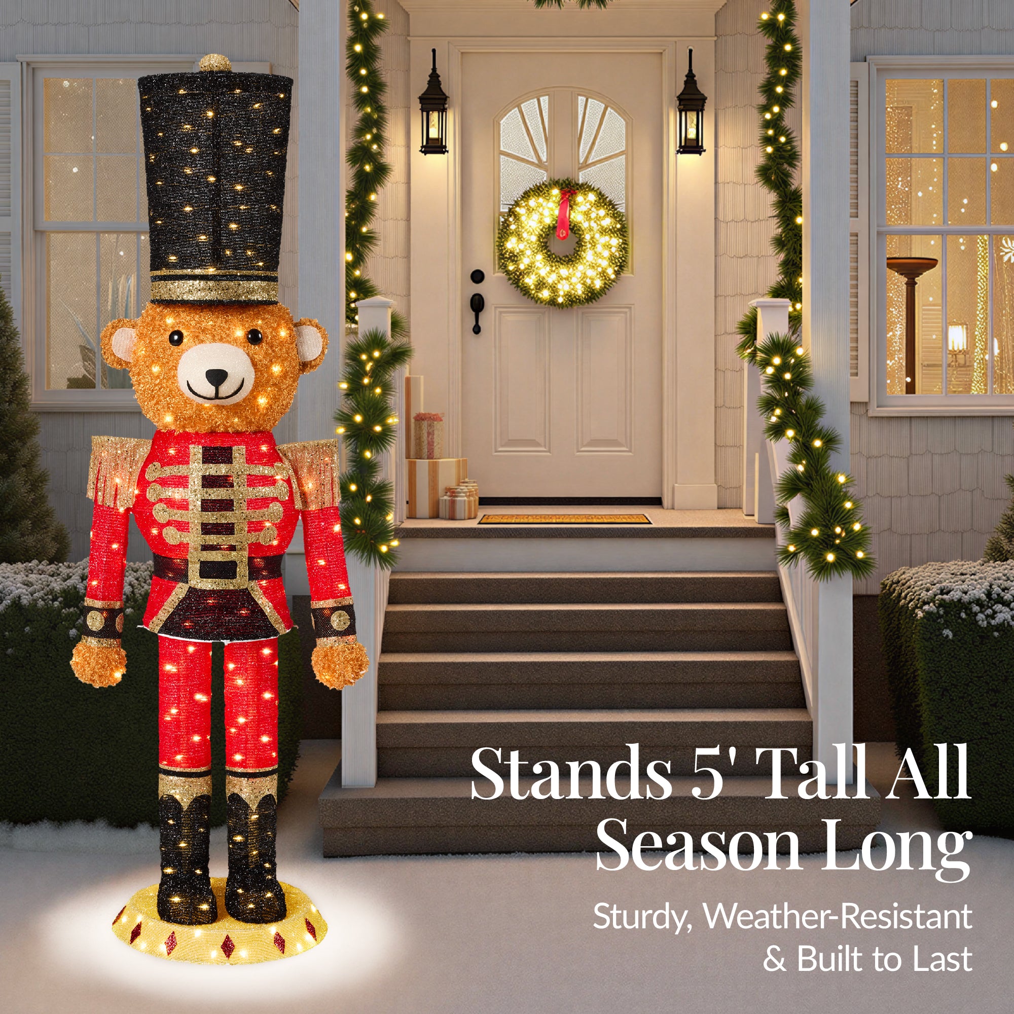Pop Up Christmas Bear Nutcracker w/150 LED Lights for Outdoor, Indoor, 5ft