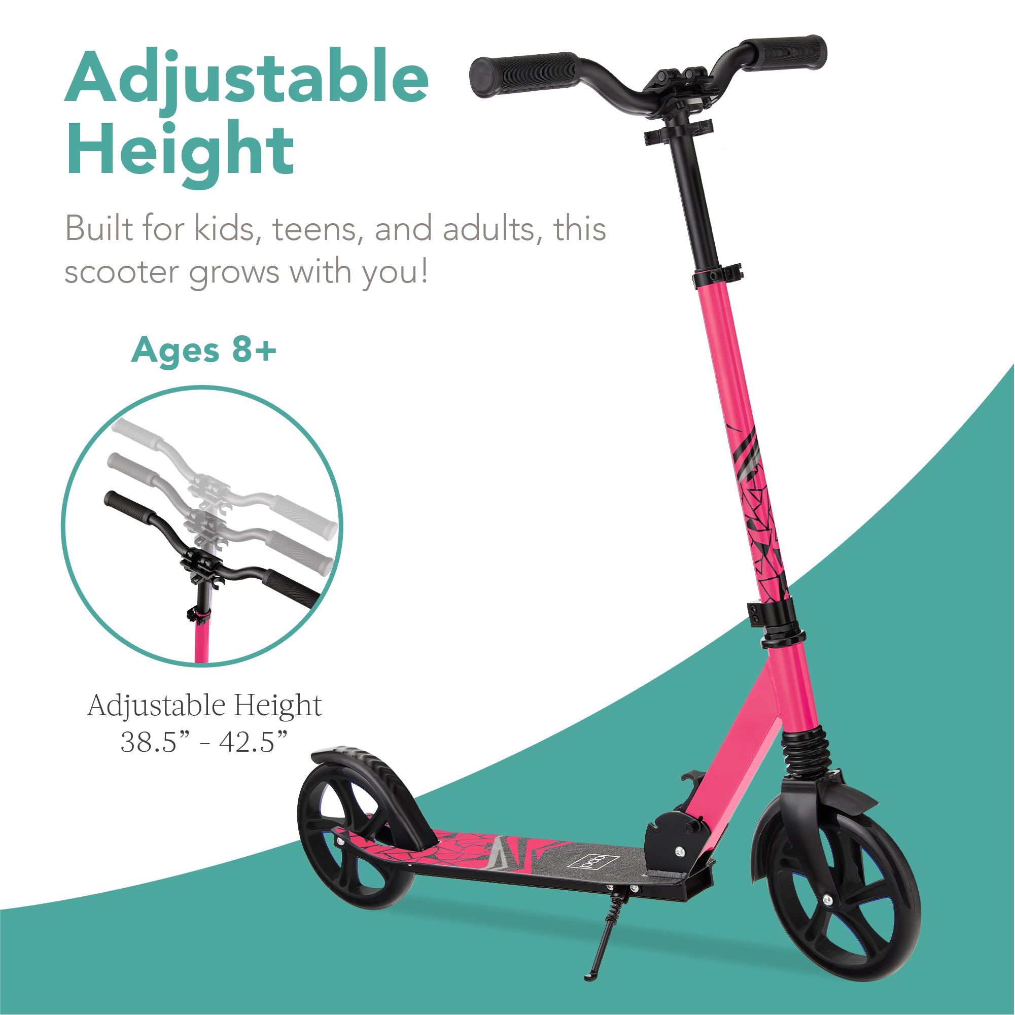 Kids Height Adjustable Kick Scooter w/ Carrying Strap, Non-Slip Deck