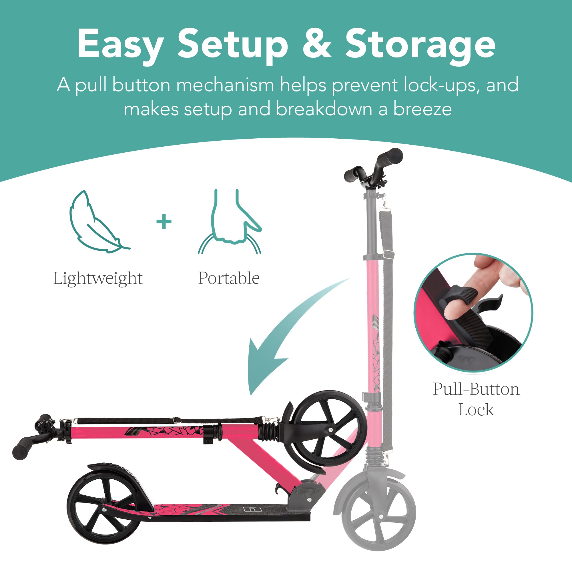 Kids Height Adjustable Kick Scooter w/ Carrying Strap, Non-Slip Deck
