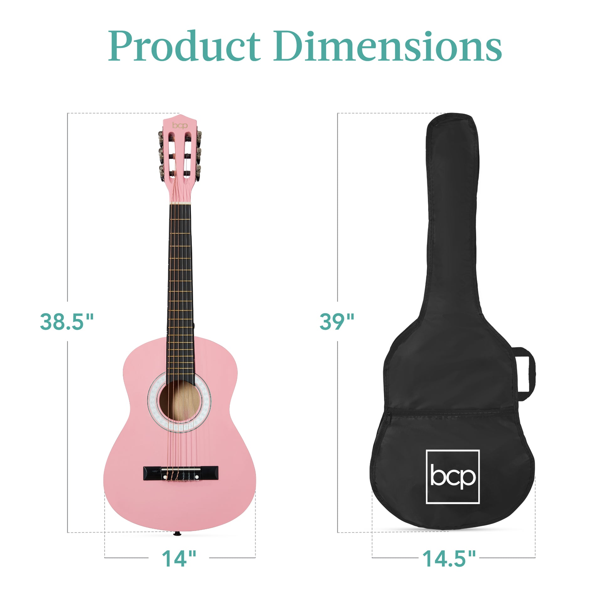 Beginner Acoustic Guitar Set w/ Case, Strap, Extra Strings - 38in