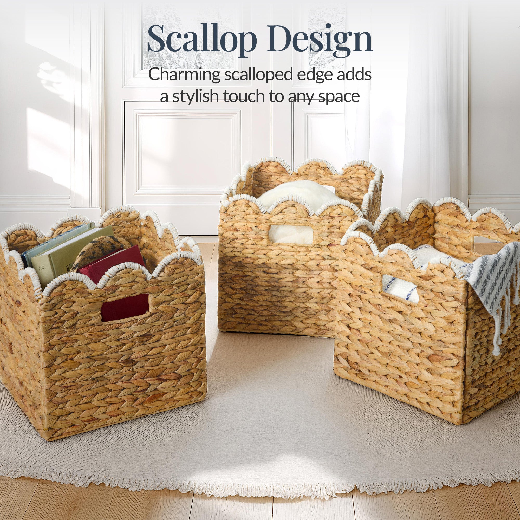 Scalloped 10.5 x 10.5in Hyacinth Storage Basket Set of 5