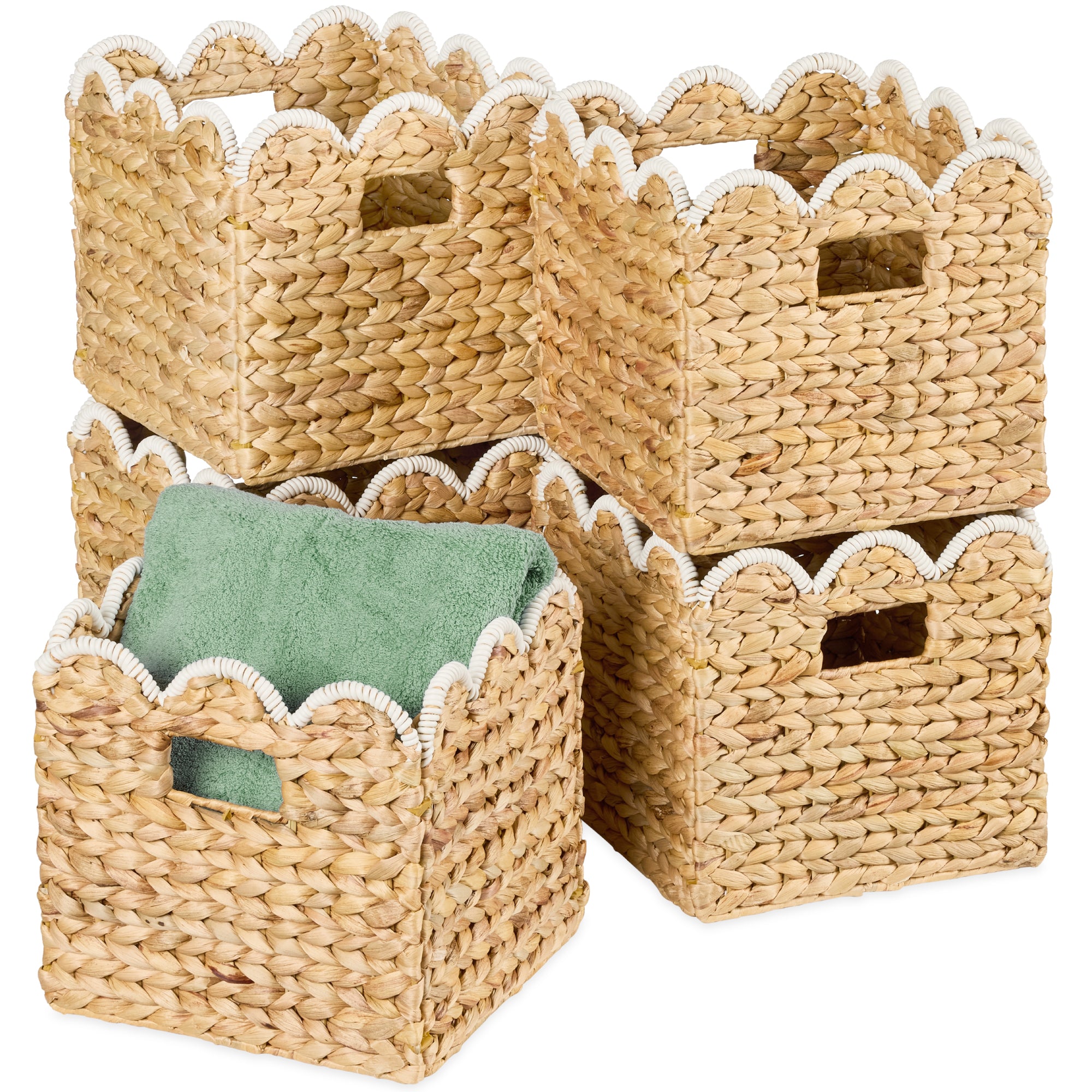 Scalloped 12x 12 Hyacinth Storage Basket Set of 5 – Best Choice