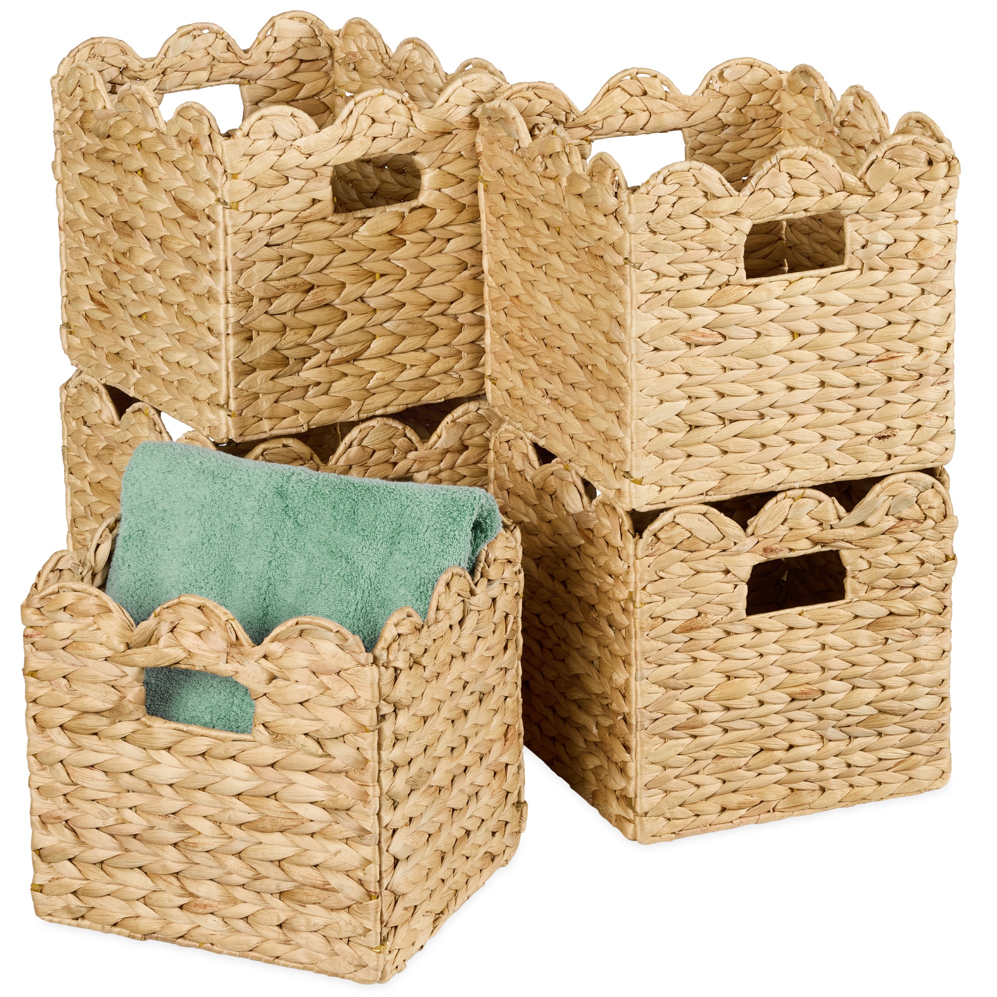 Scalloped 13 x 13in Hyacinth Storage Basket Set of 5