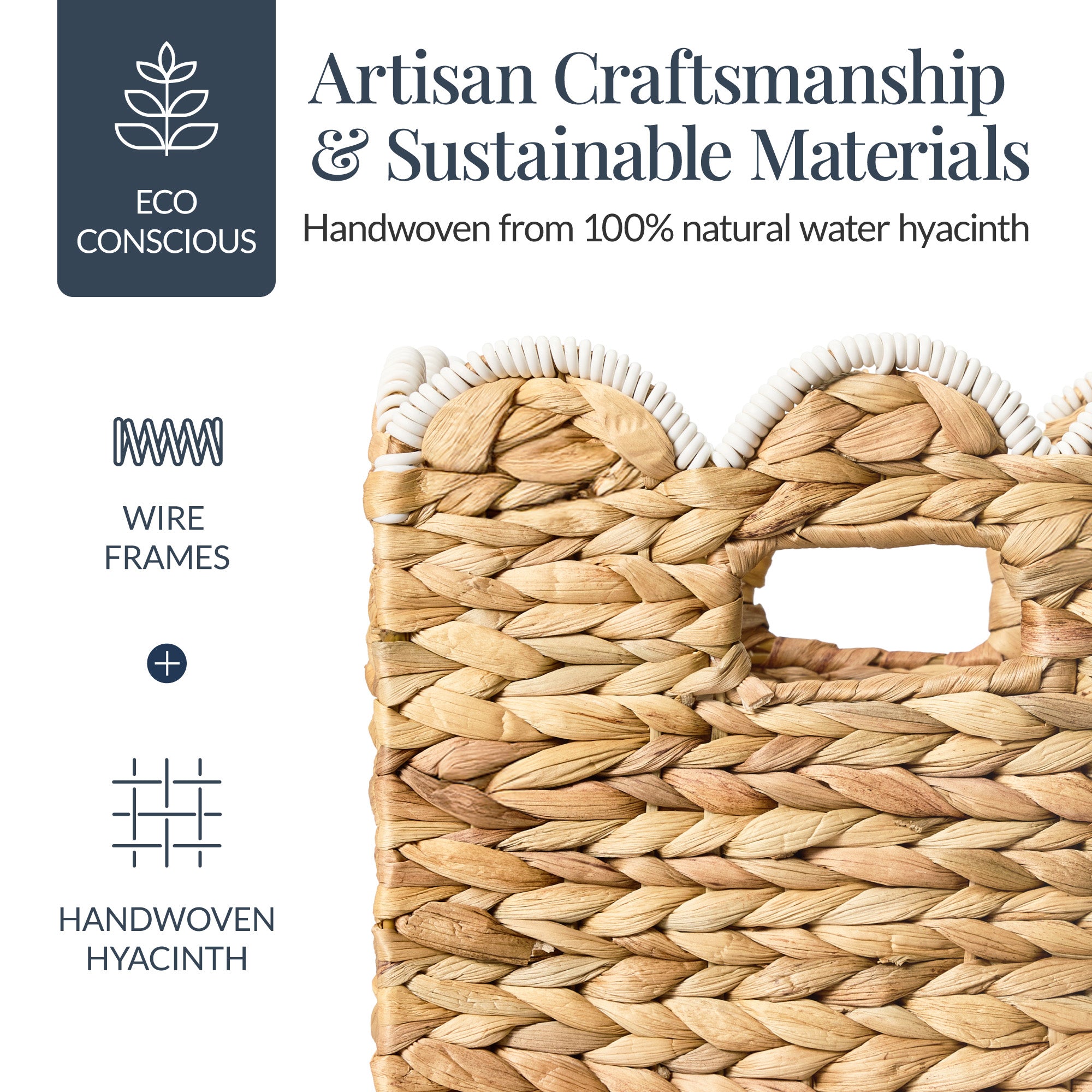 Scalloped 13 x 13in Hyacinth Storage Basket Set of 5