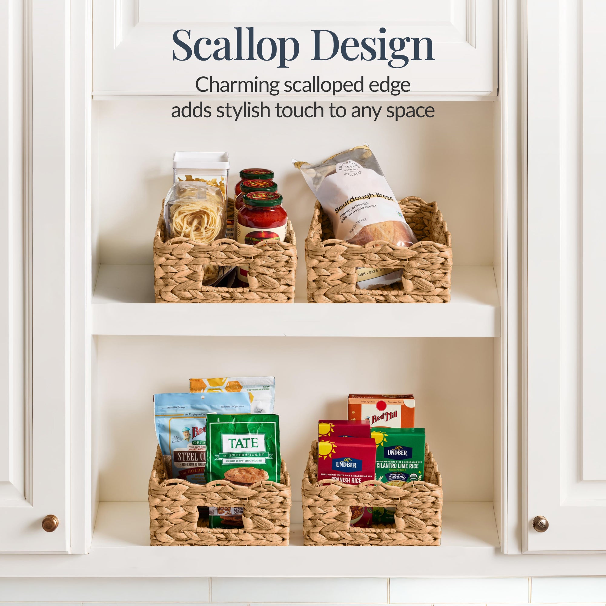 9x12 Scalloped Shelf Basket, Pantry Bins, 4 Pack