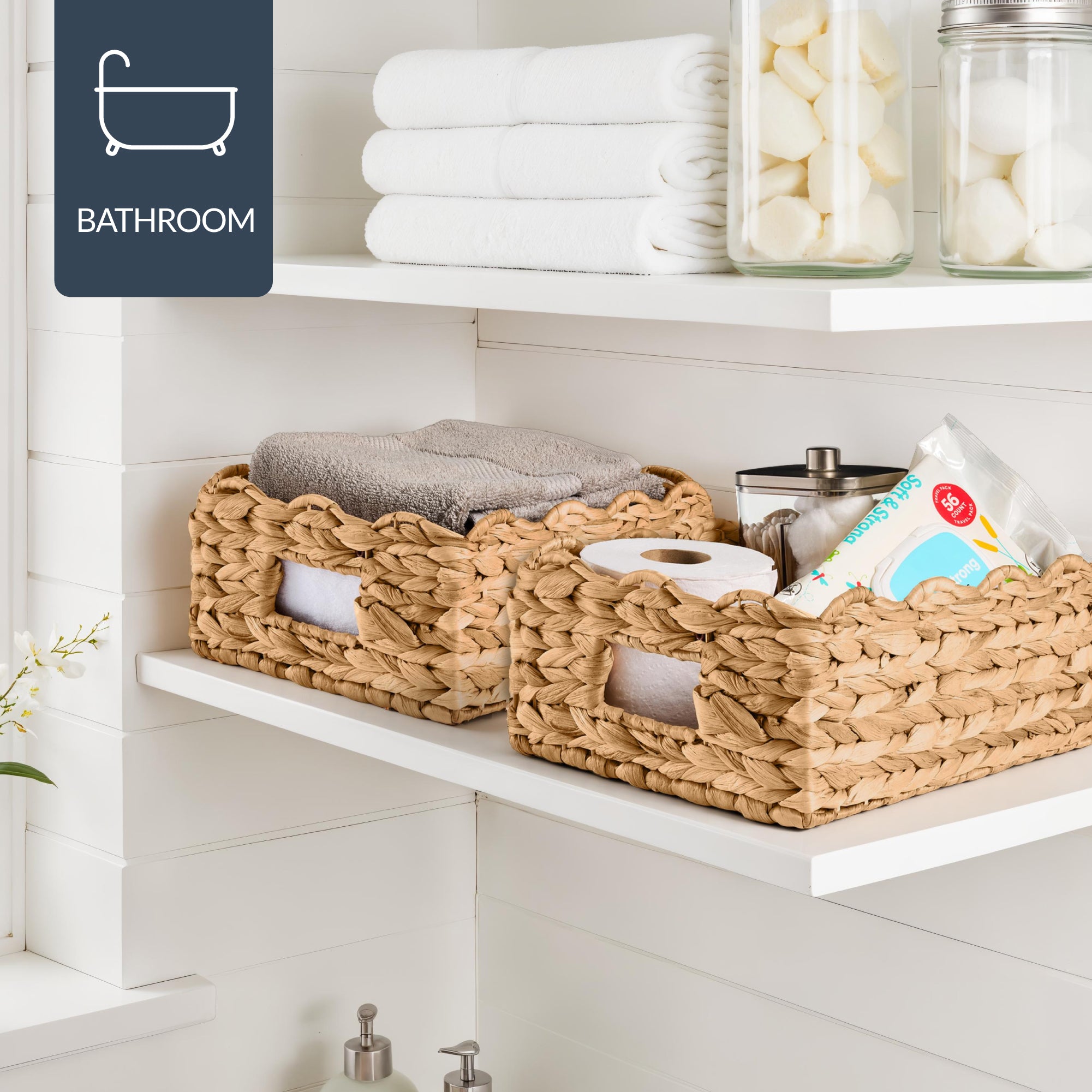 9x12 Scalloped Shelf Basket, Pantry Bins, 4 Pack